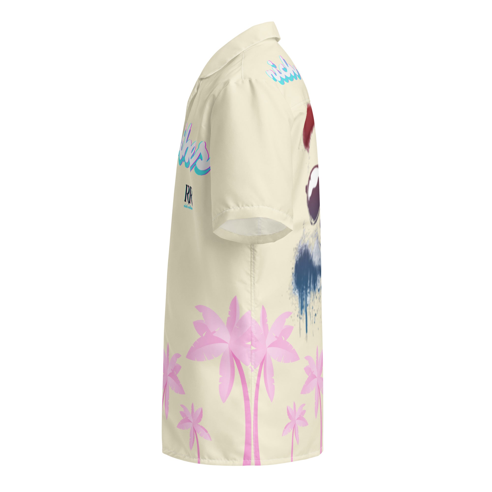 Rich Vibes Tropical Apricot White Palms Jungle Panda - Unisex button shirt w/ white button