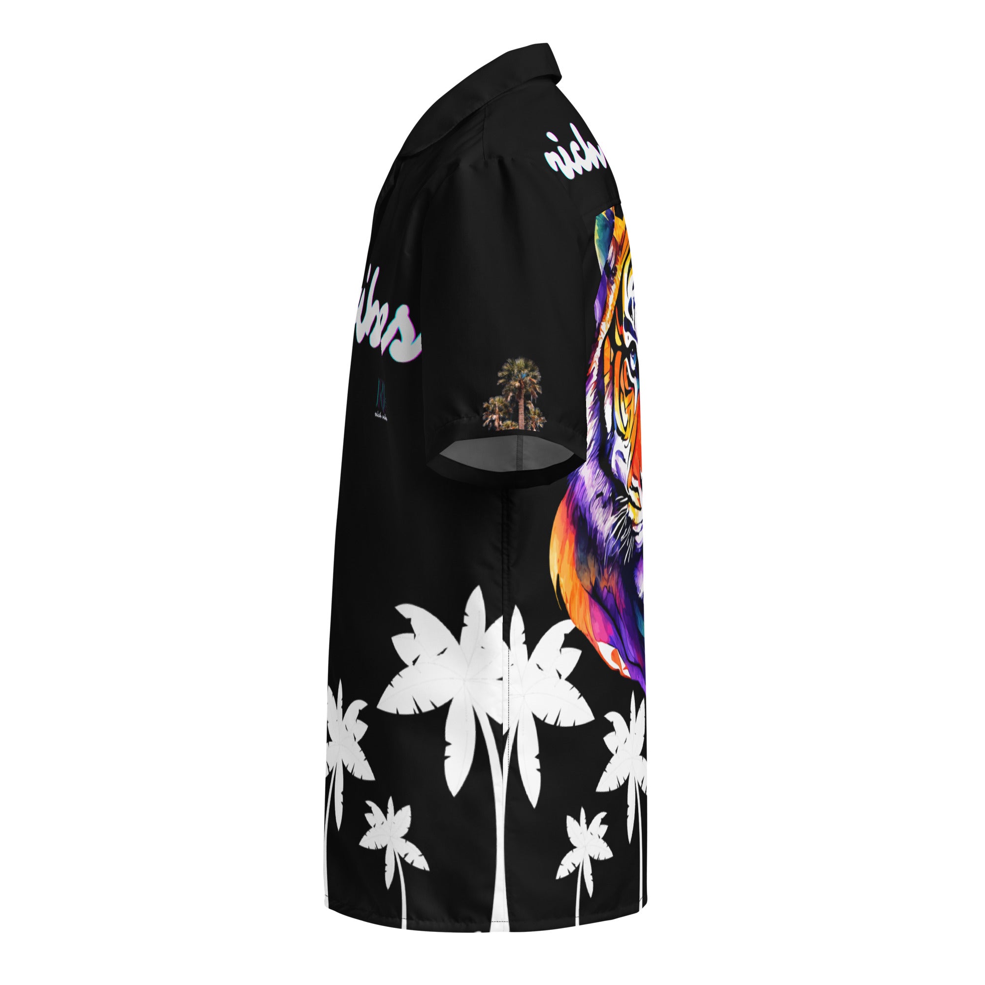 Rich Vibes RR Tropical Black&White Palms Jungle Tiger - Unisex button shirt w/ black button