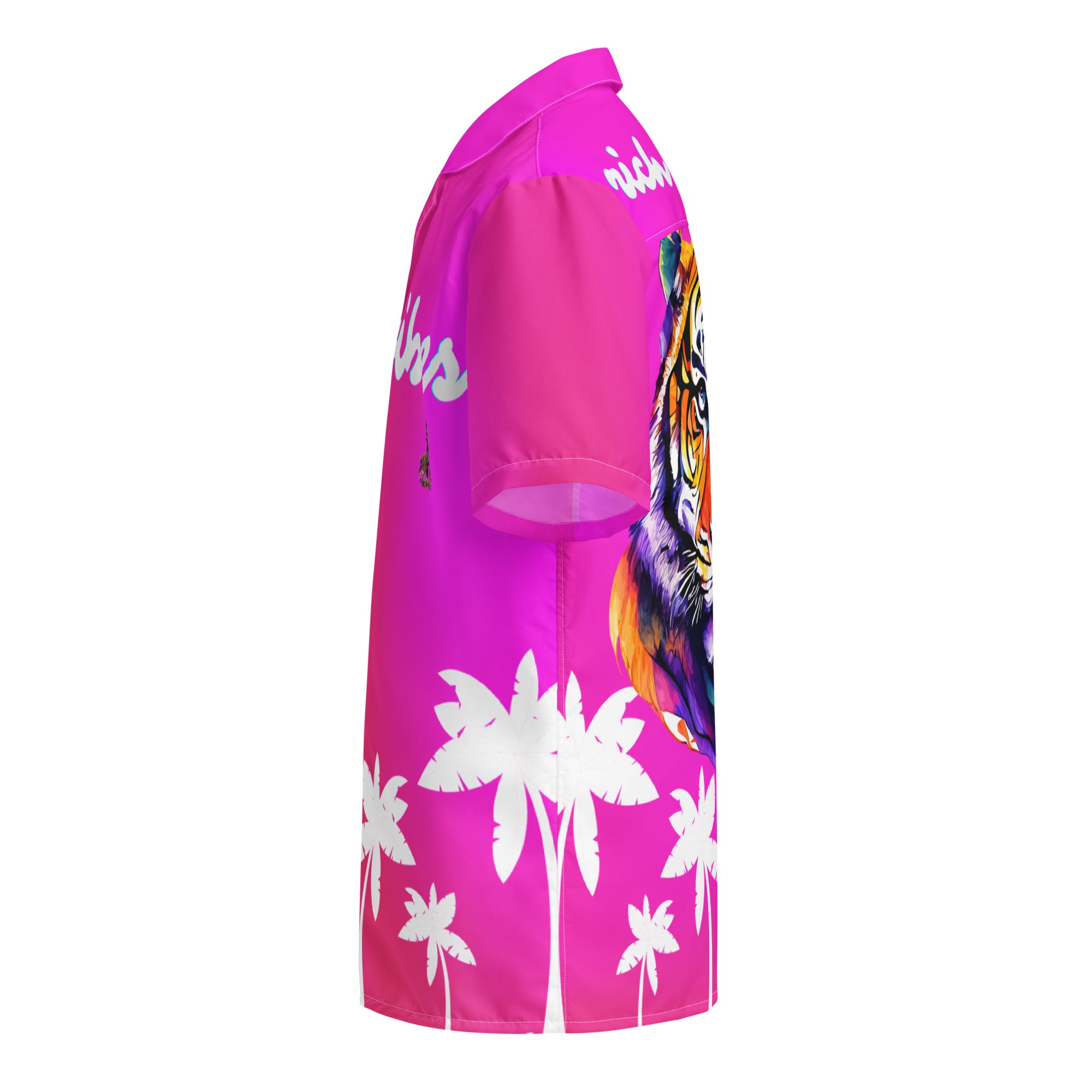 Rich Vibes Tropical Pink White Palms Jungle Tiger - Unisex button shirt