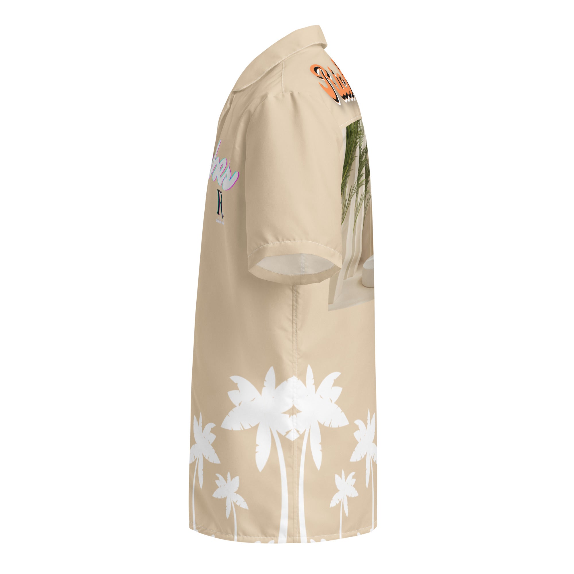 Rich Vibes No Fake Smiles Given Platform - Unisex button shirt Khaki w/White button