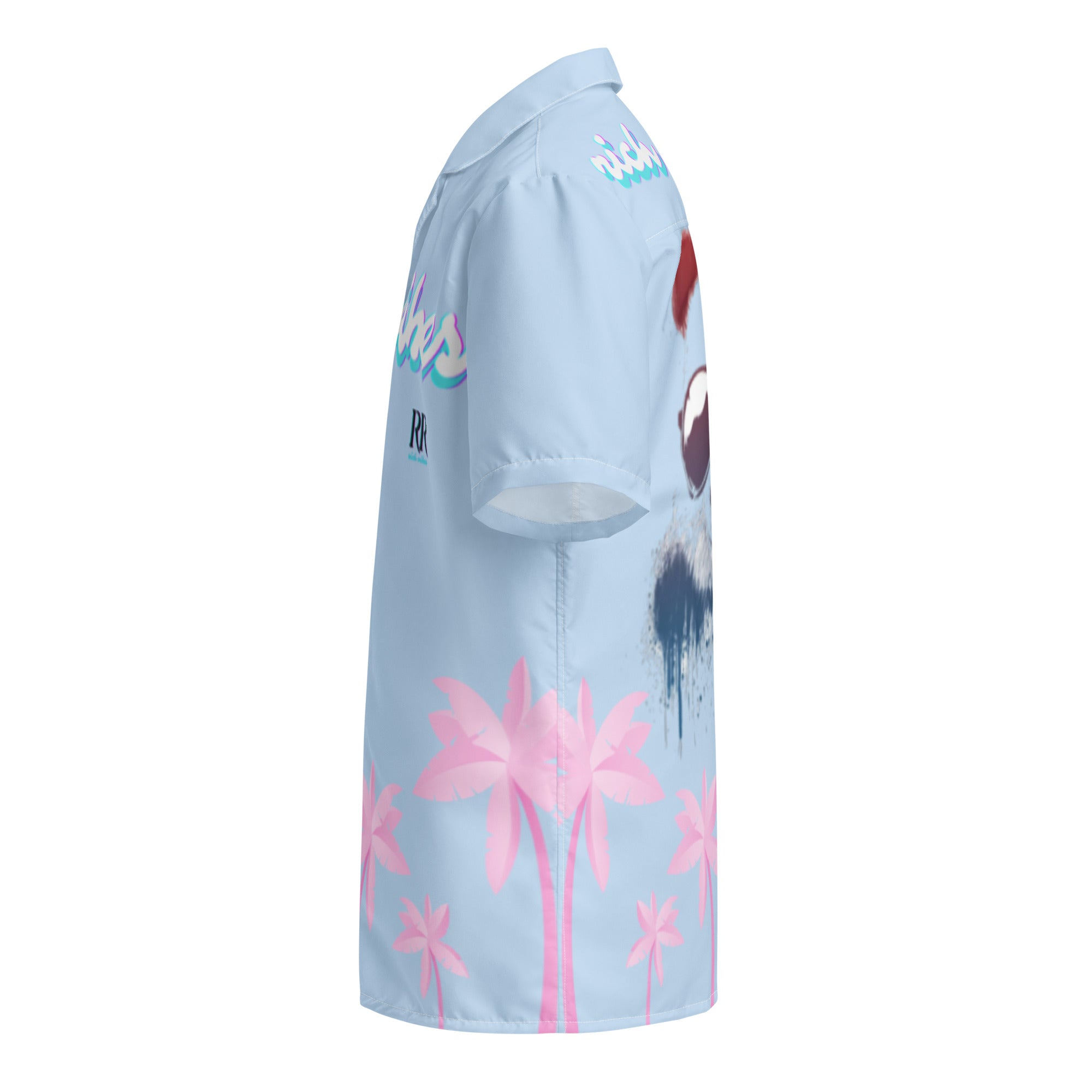 Rich Vibes Tropical Baby Blue Palms Jungle Panda - Unisex button shirt w/ white button