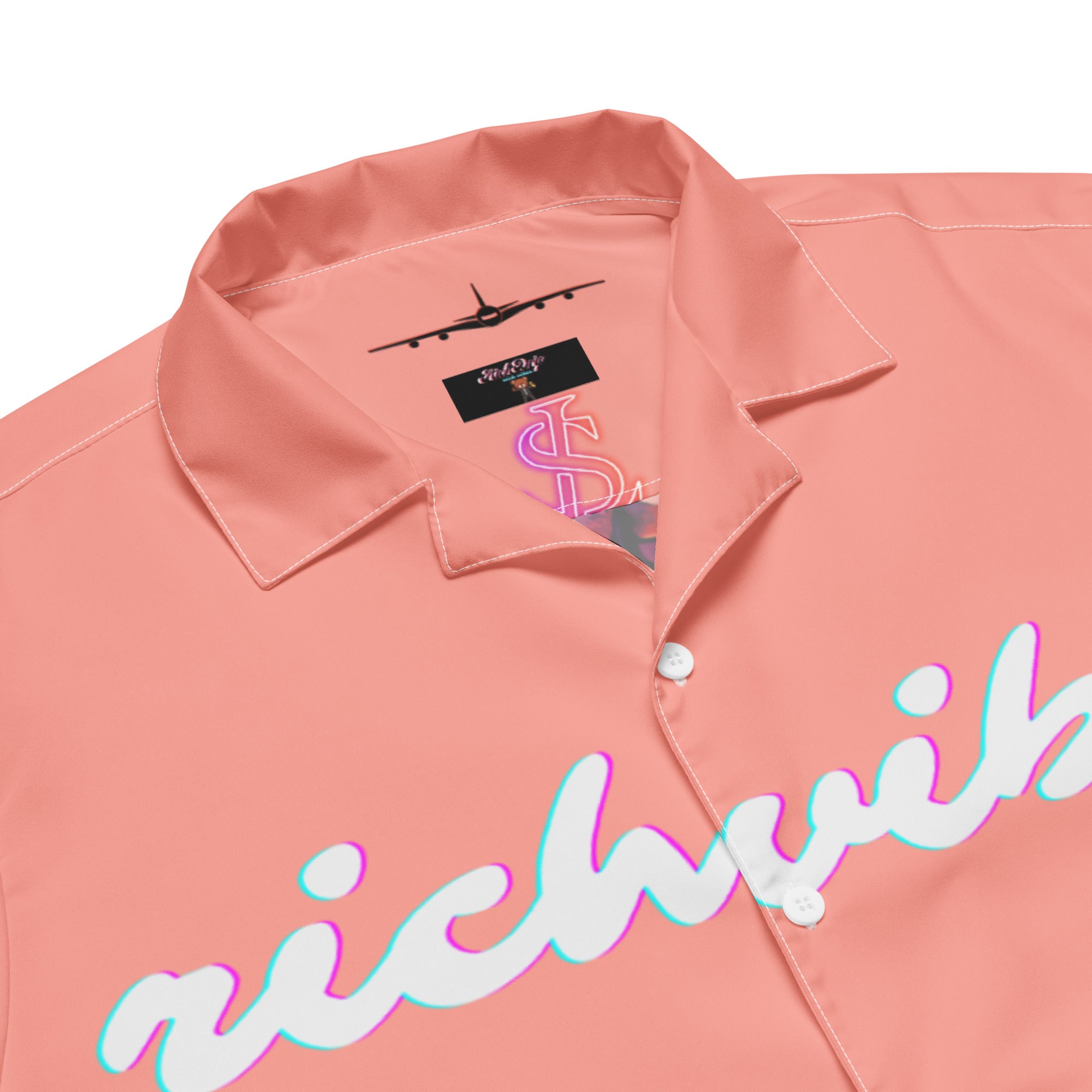 Rich Vibes Tropical Peach White Palms Jungle Tiger - Unisex button shirt