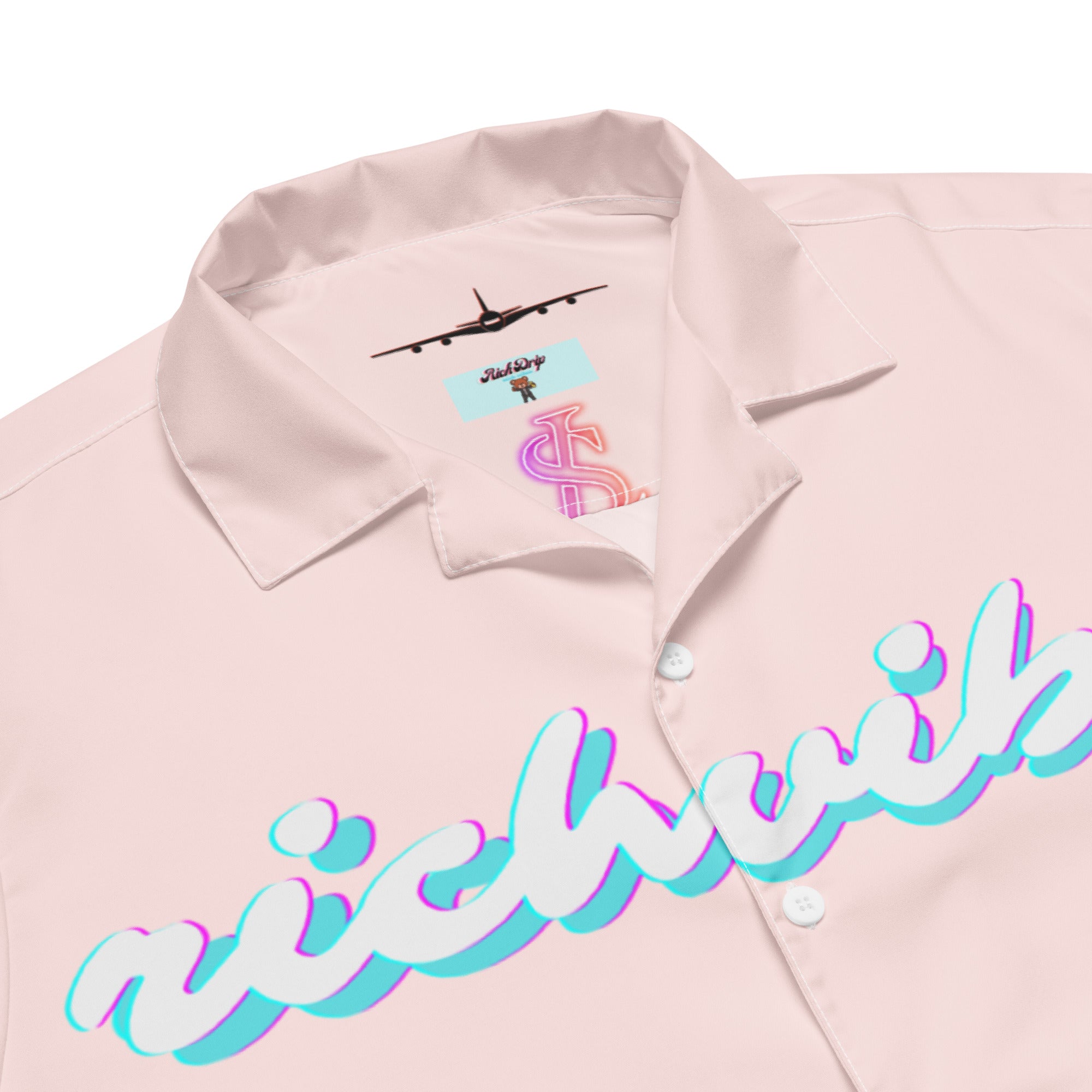 Rich Vibes Tropical Pink Palms Jungle Panda - Unisex button shirt w/ white button