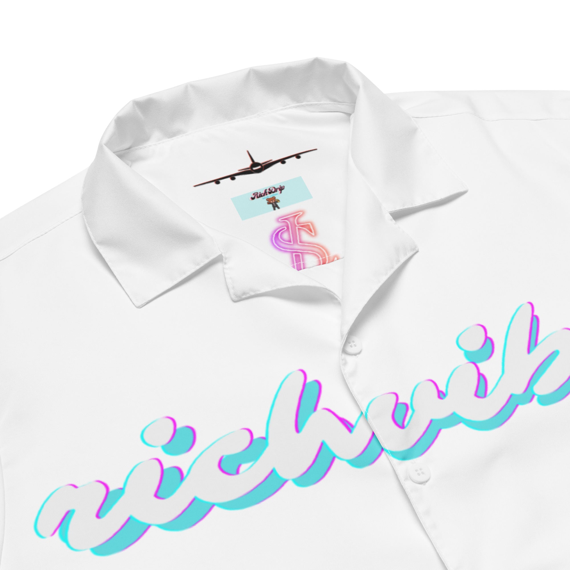 Rich Vibes Tropical White Palms Jungle Panda - Unisex button shirt w/ white button