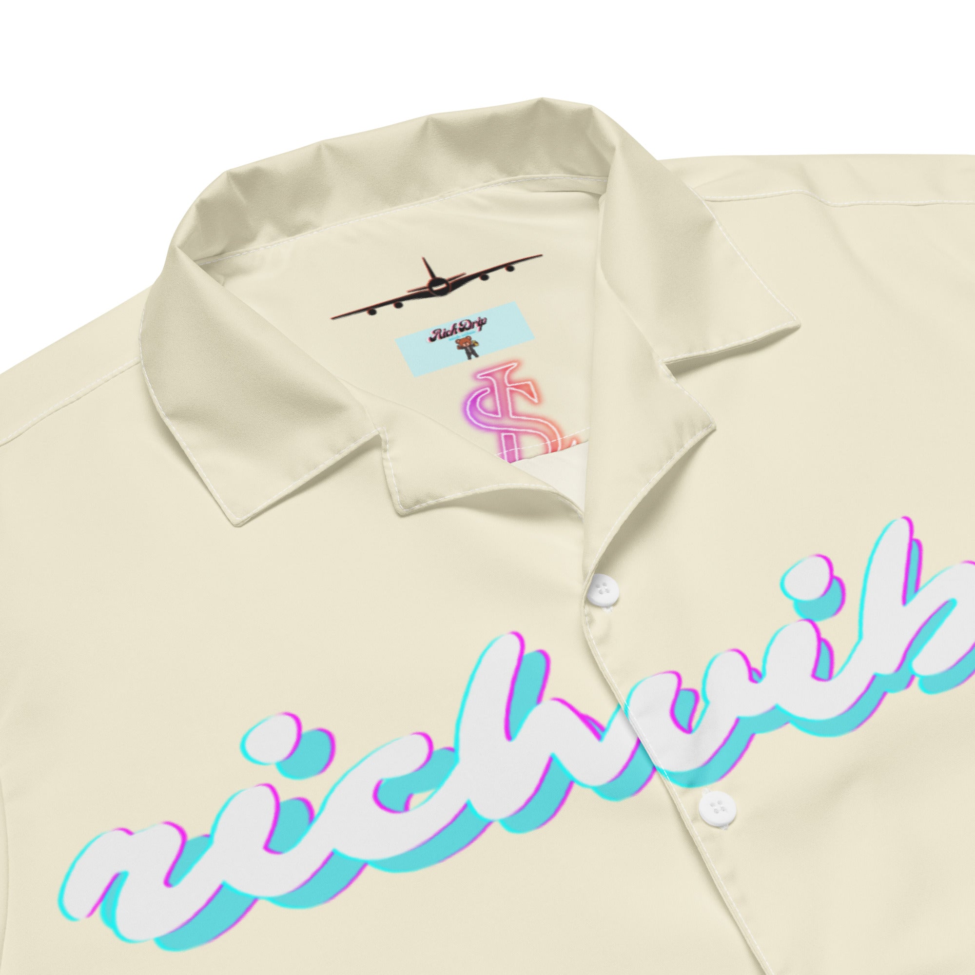 Rich Vibes Tropical Apricot White Palms Jungle Panda - Unisex button shirt w/ white button