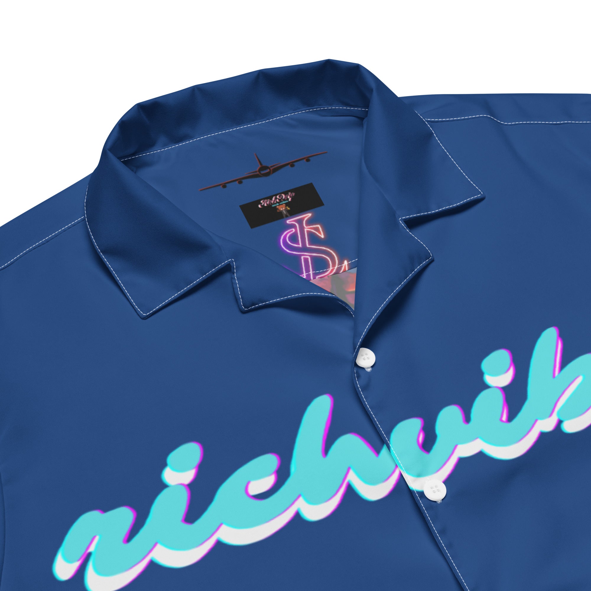 Rich Vibes Tropical Royal Blue Palms Jungle Tiger - Unisex button shirt w/ white button