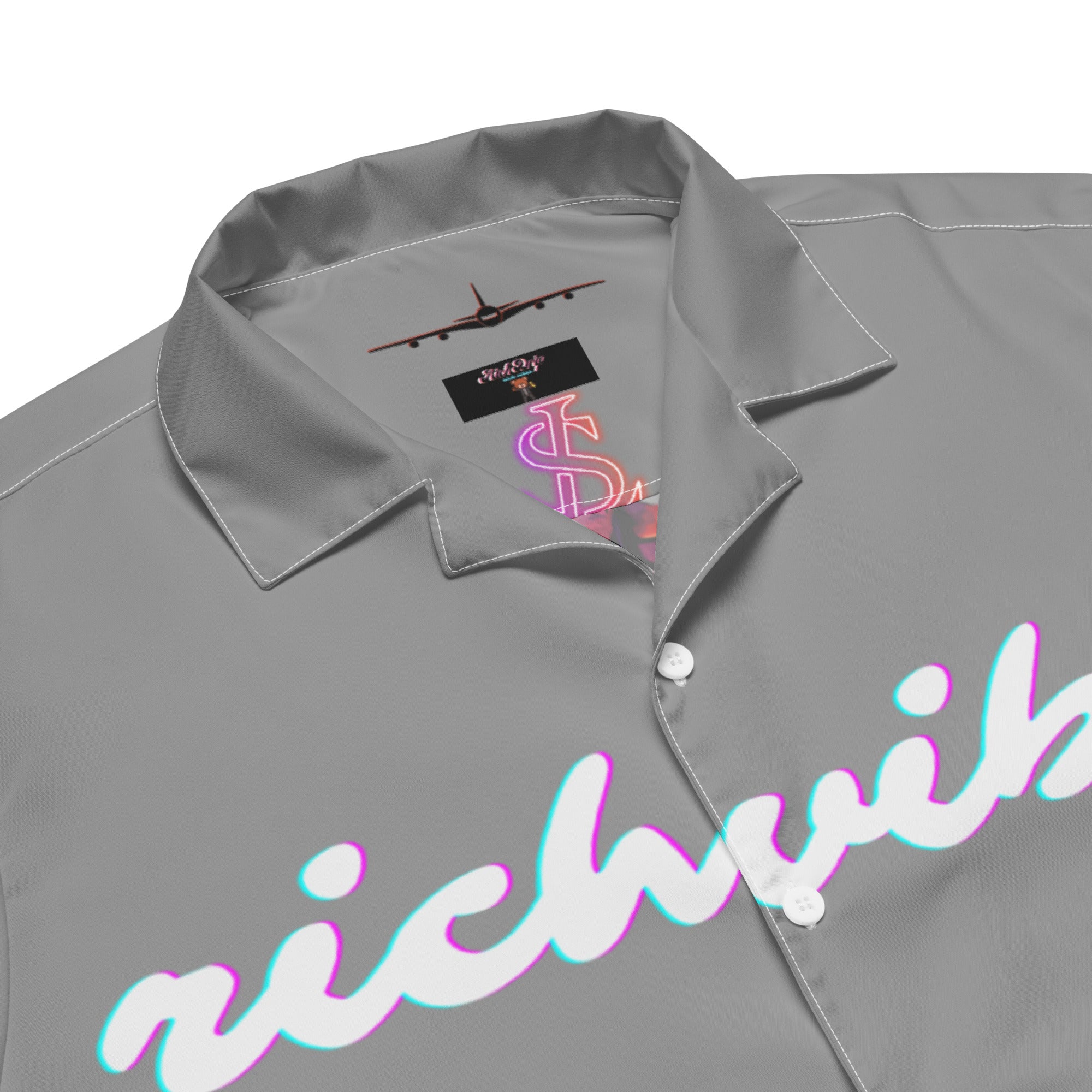 Rich Vibes Tropical Grey&White Palms Jungle Tiger - Unisex button shirt w/ white button