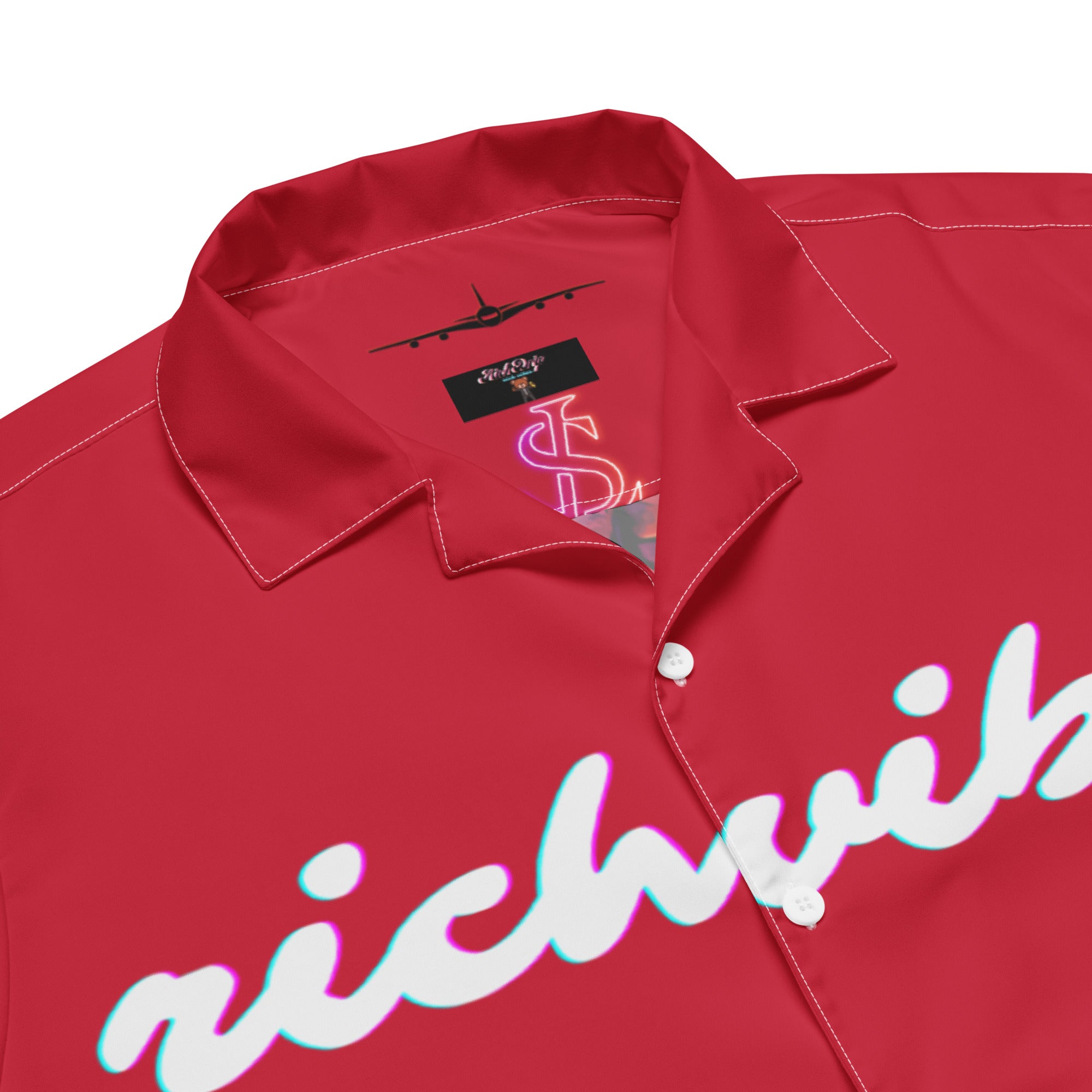 Rich Vibes Tropical Royal Red&White Palms Jungle Tiger - Unisex button shirt w/ white button