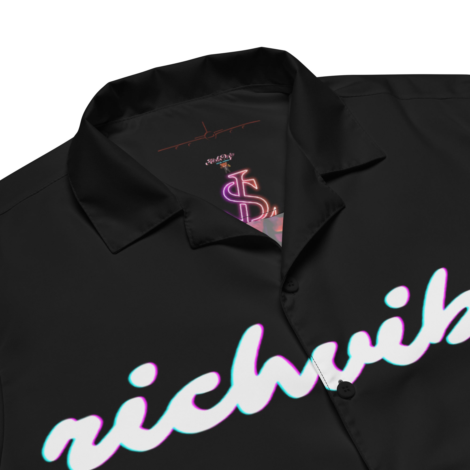 Rich Vibes RR Tropical Black&White Palms Jungle Tiger - Unisex button shirt w/ black button