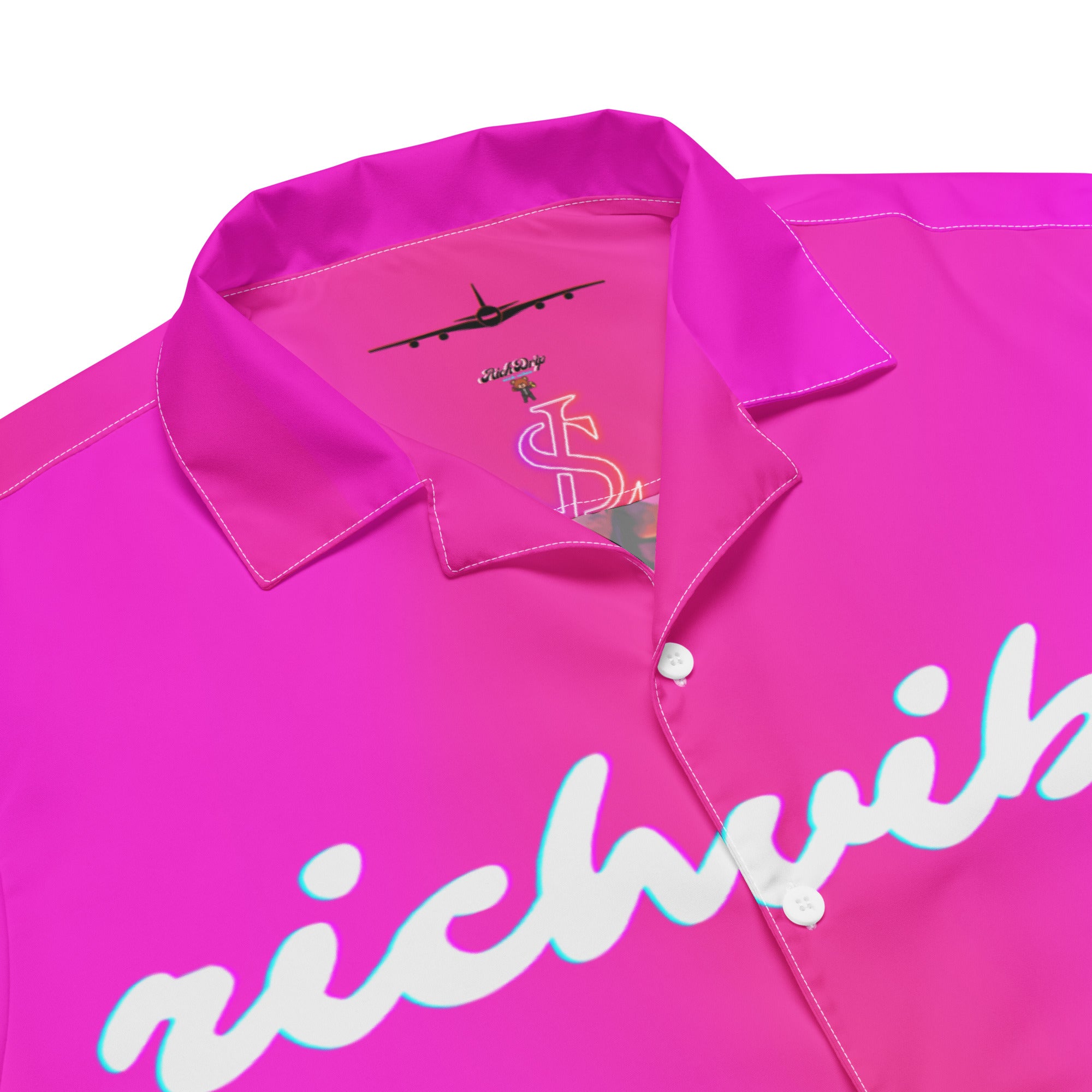 Rich Vibes Tropical Pink White Palms Jungle Tiger - Unisex button shirt