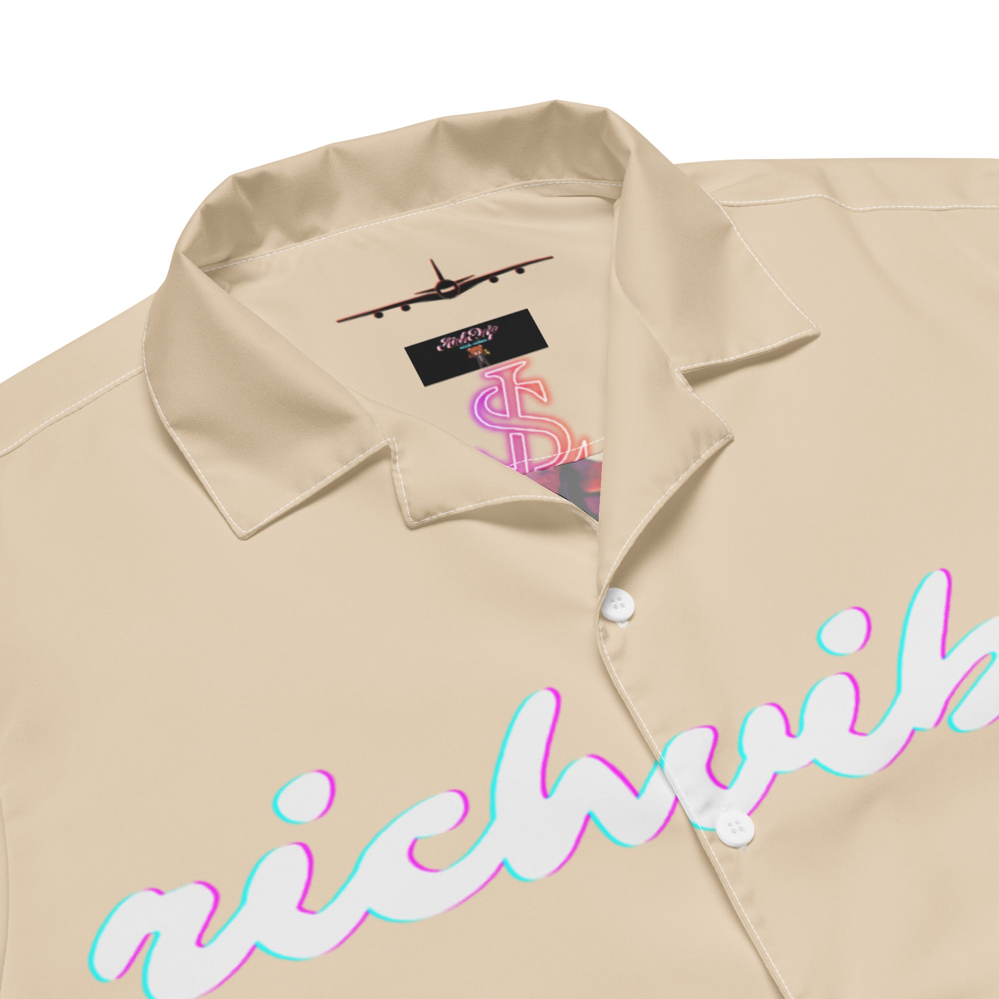 Rich Vibes Tropical Khaki&White Palms Jungle Tiger - Unisex button shirt w/ white button