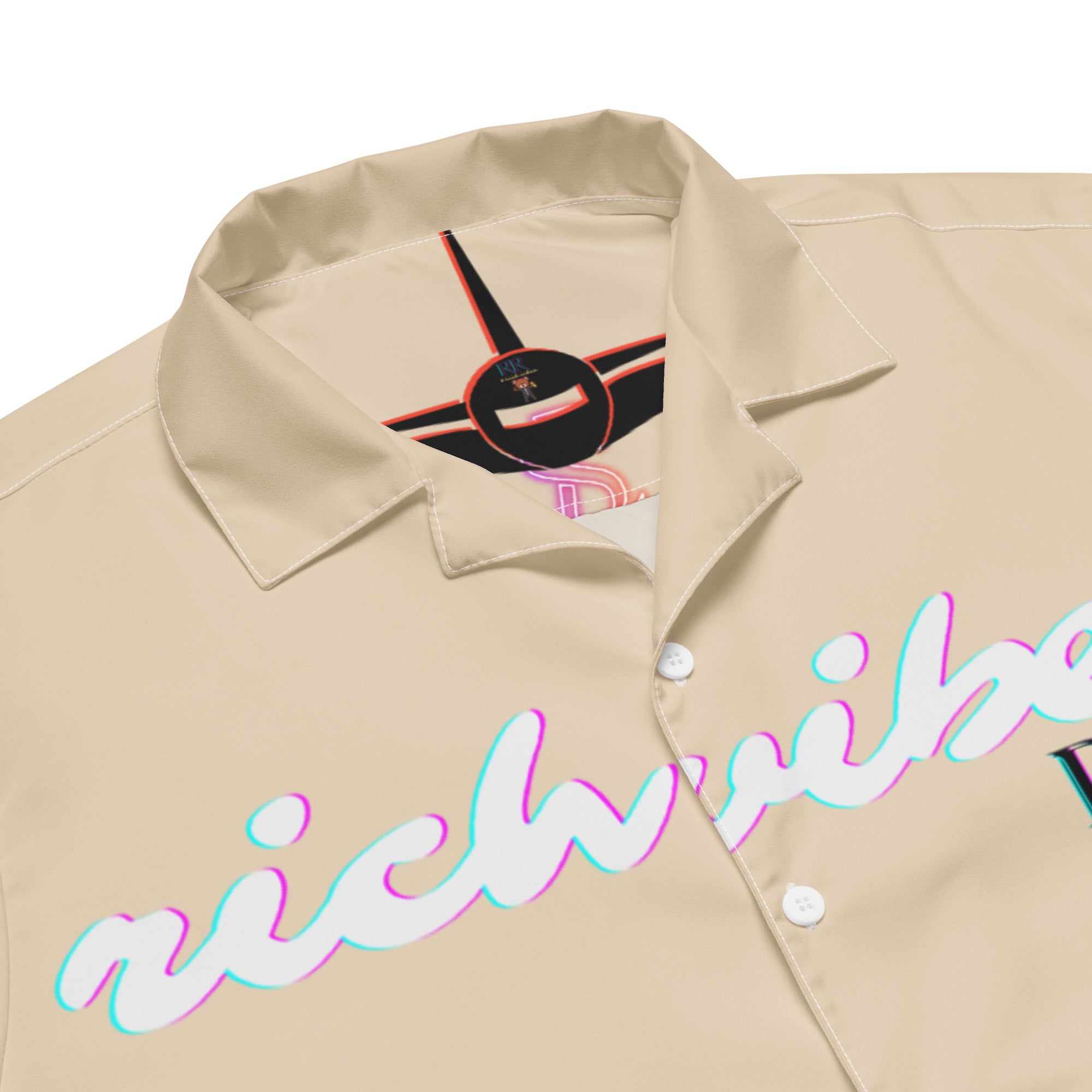 Rich Vibes No Fake Smiles Given Platform - Unisex button shirt Khaki w/White button