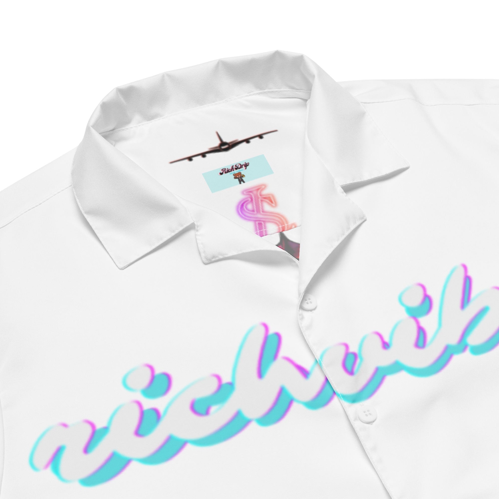 Rich Vibes Tropical Tiger Pink Palms Jungle - Unisex button shirt w/ white button