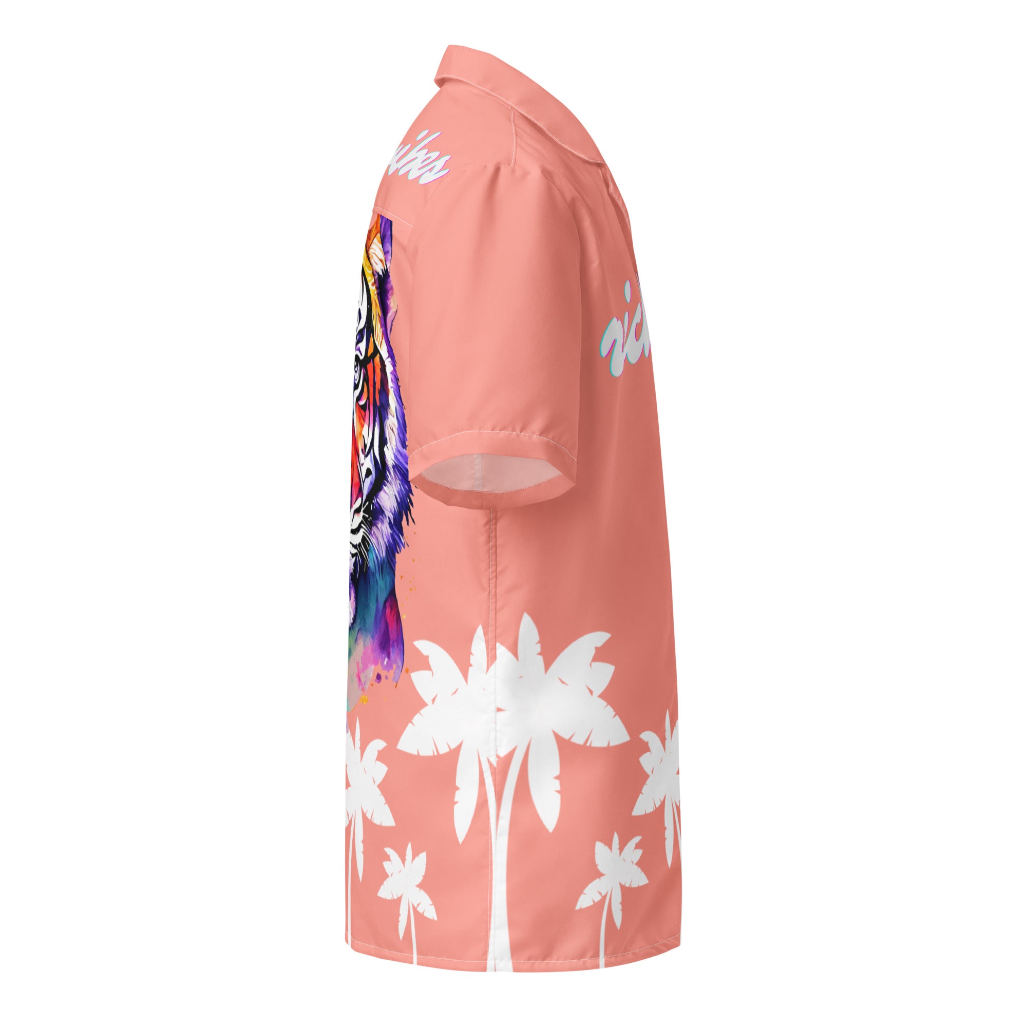 Rich Vibes Tropical Peach White Palms Jungle Tiger - Unisex button shirt