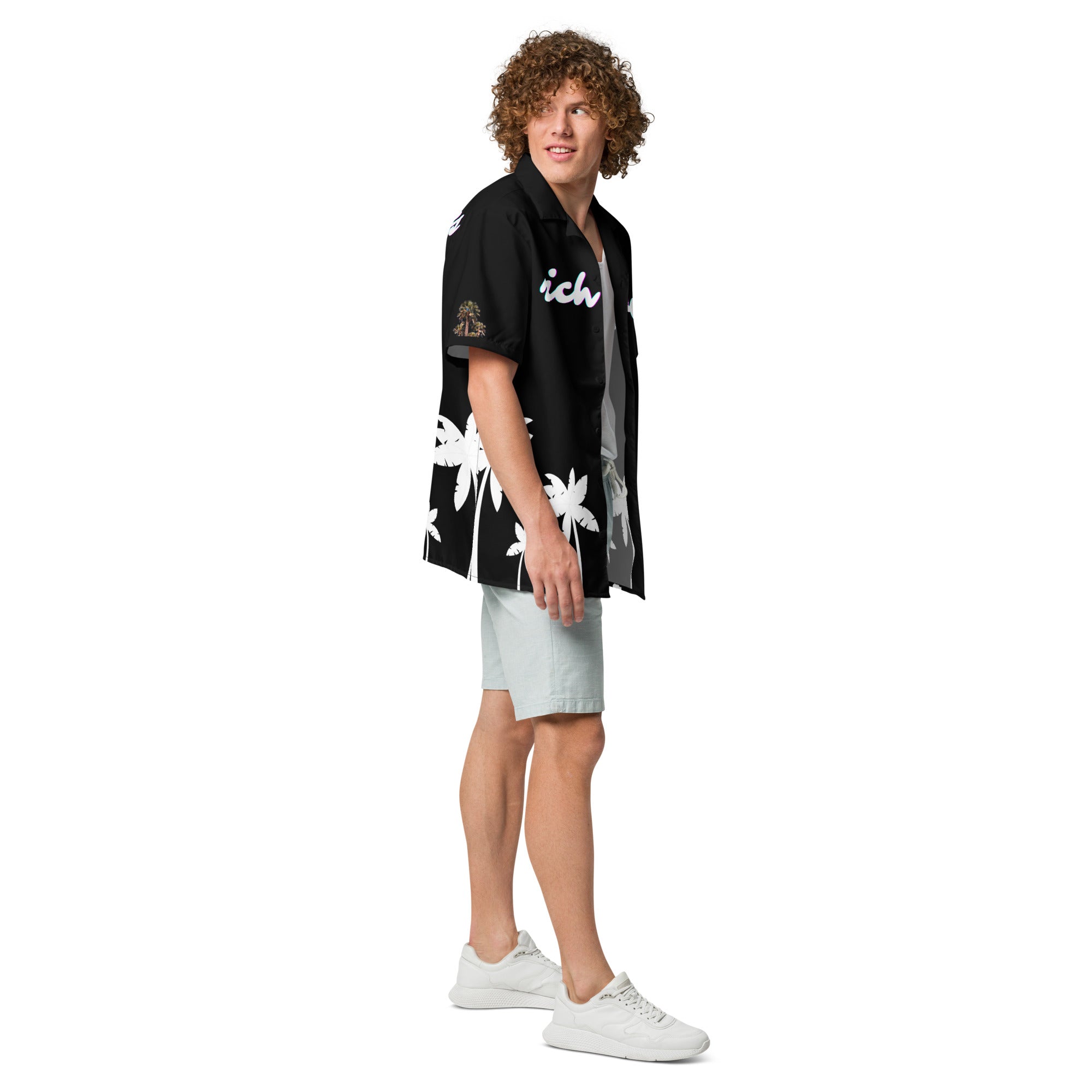 Rich Vibes RR Tropical Black&White Palms Jungle Tiger - Unisex button shirt w/ black button