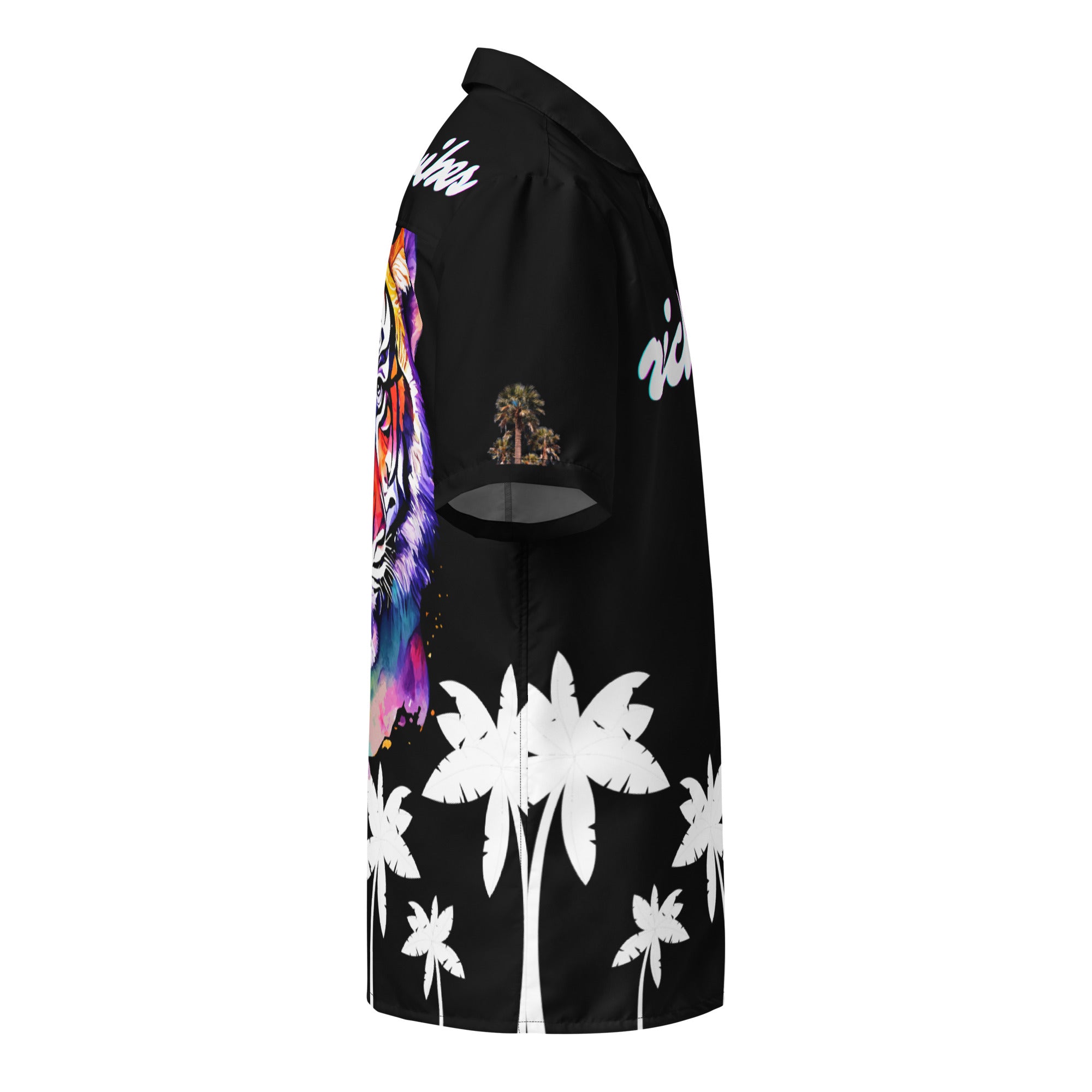 Rich Vibes RR Tropical Black&White Palms Jungle Tiger - Unisex button shirt w/ black button