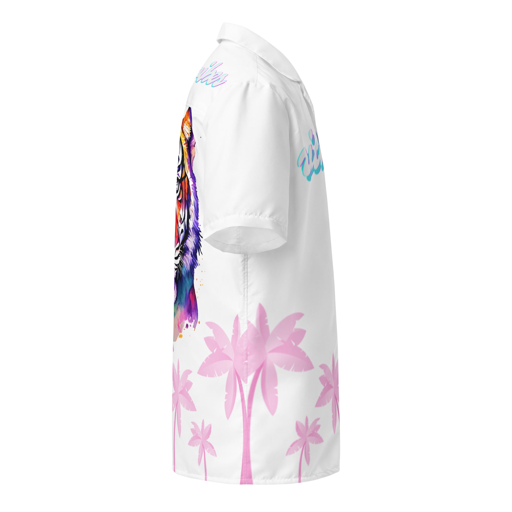 Rich Vibes Tropical Tiger Pink Palms Jungle - Unisex button shirt w/ white button