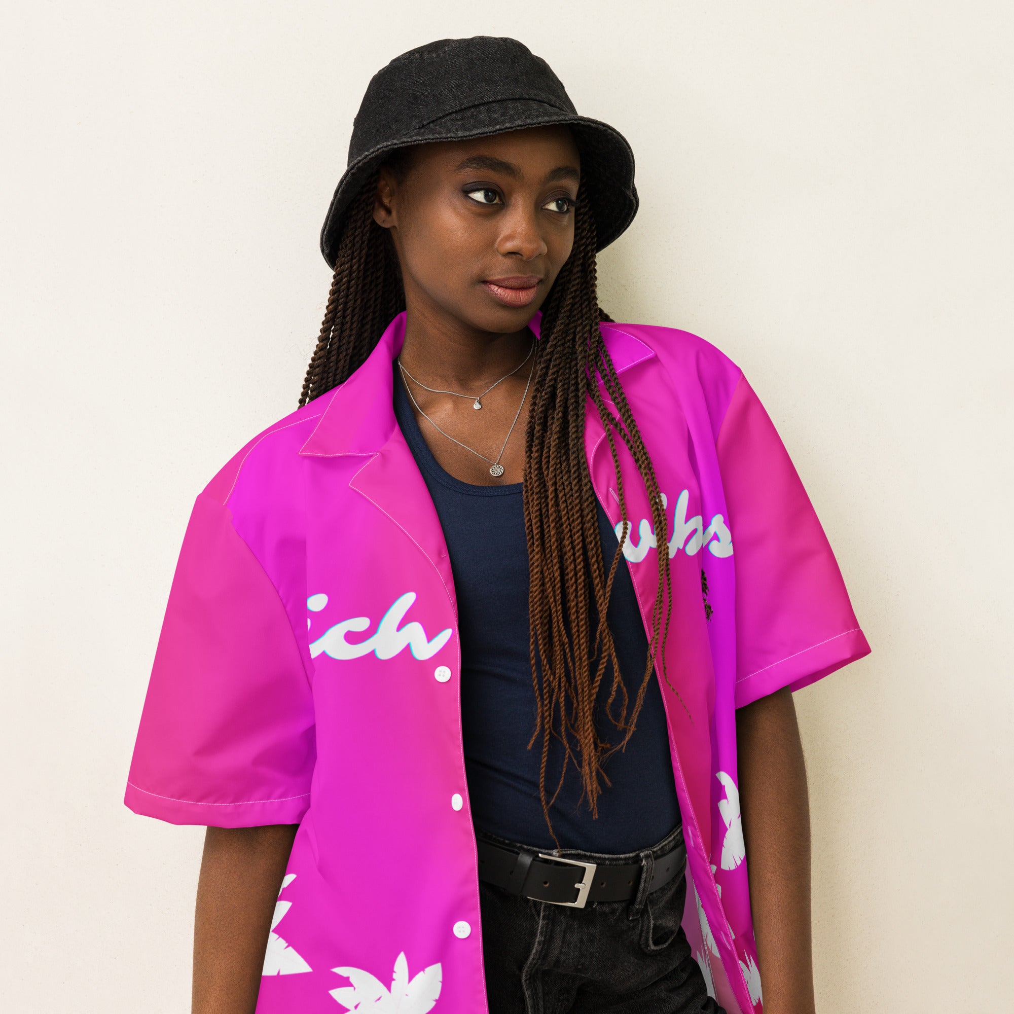 Rich Vibes Tropical Pink White Palms Jungle Tiger - Unisex button shirt