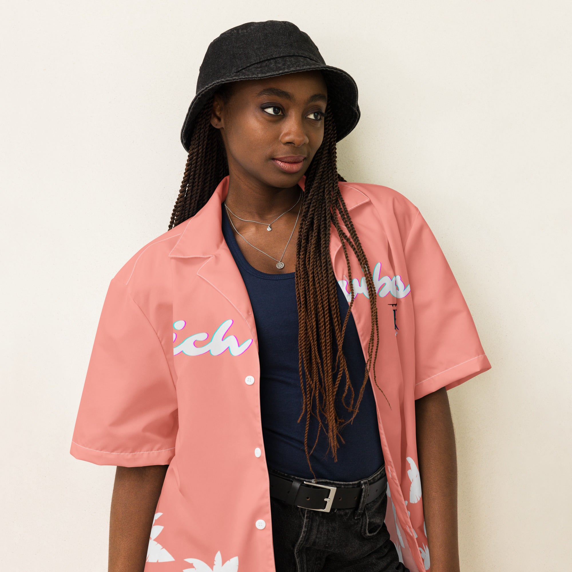 Rich Vibes No Fake Smiles Given Platform - Unisex button shirt Peach