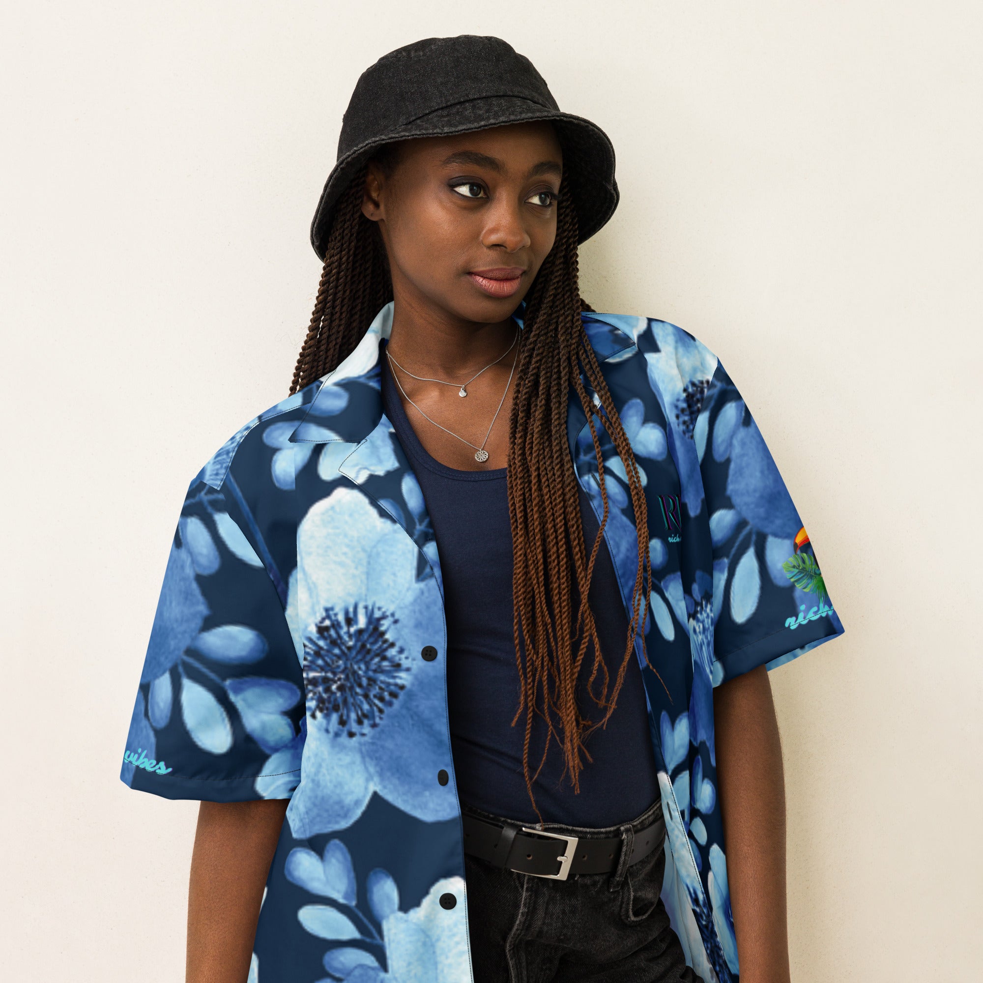 Rich Vibes Tropical Blue Daisy - Unisex button shirt