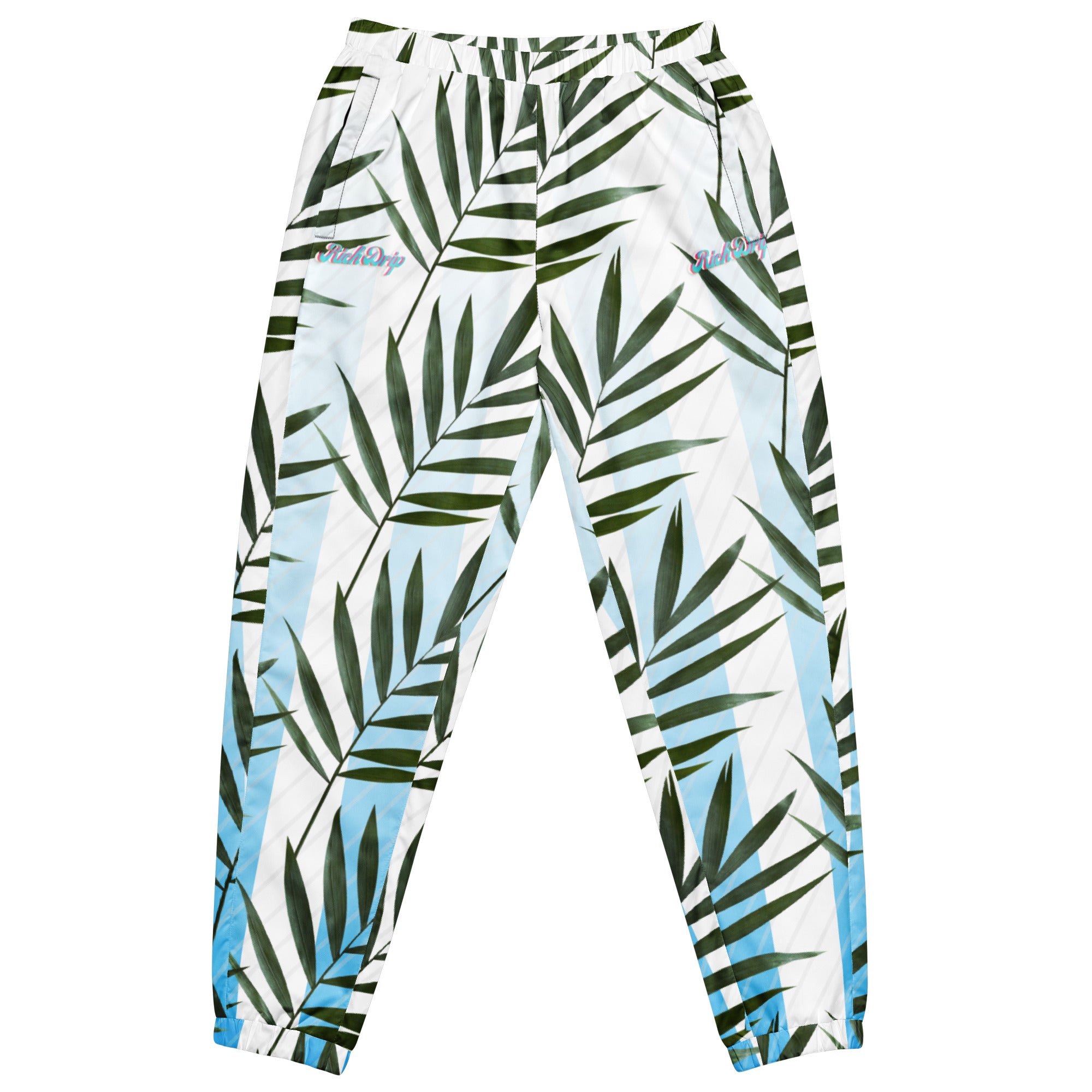 Rich Drip Miami Blue Palm Tree White Stripes 12 - track pants