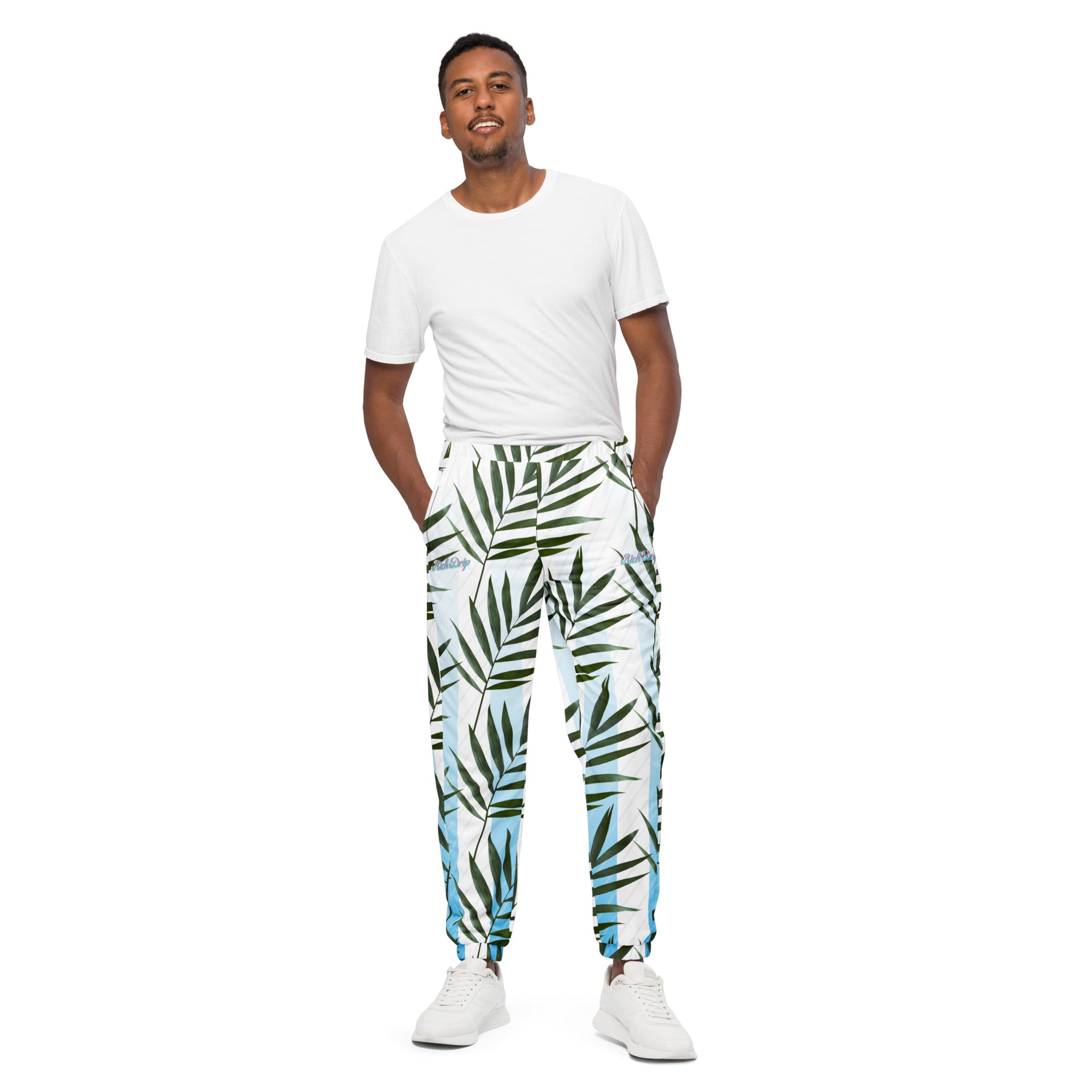 Rich Drip Miami Blue Palm Tree White Stripes 12 - track pants