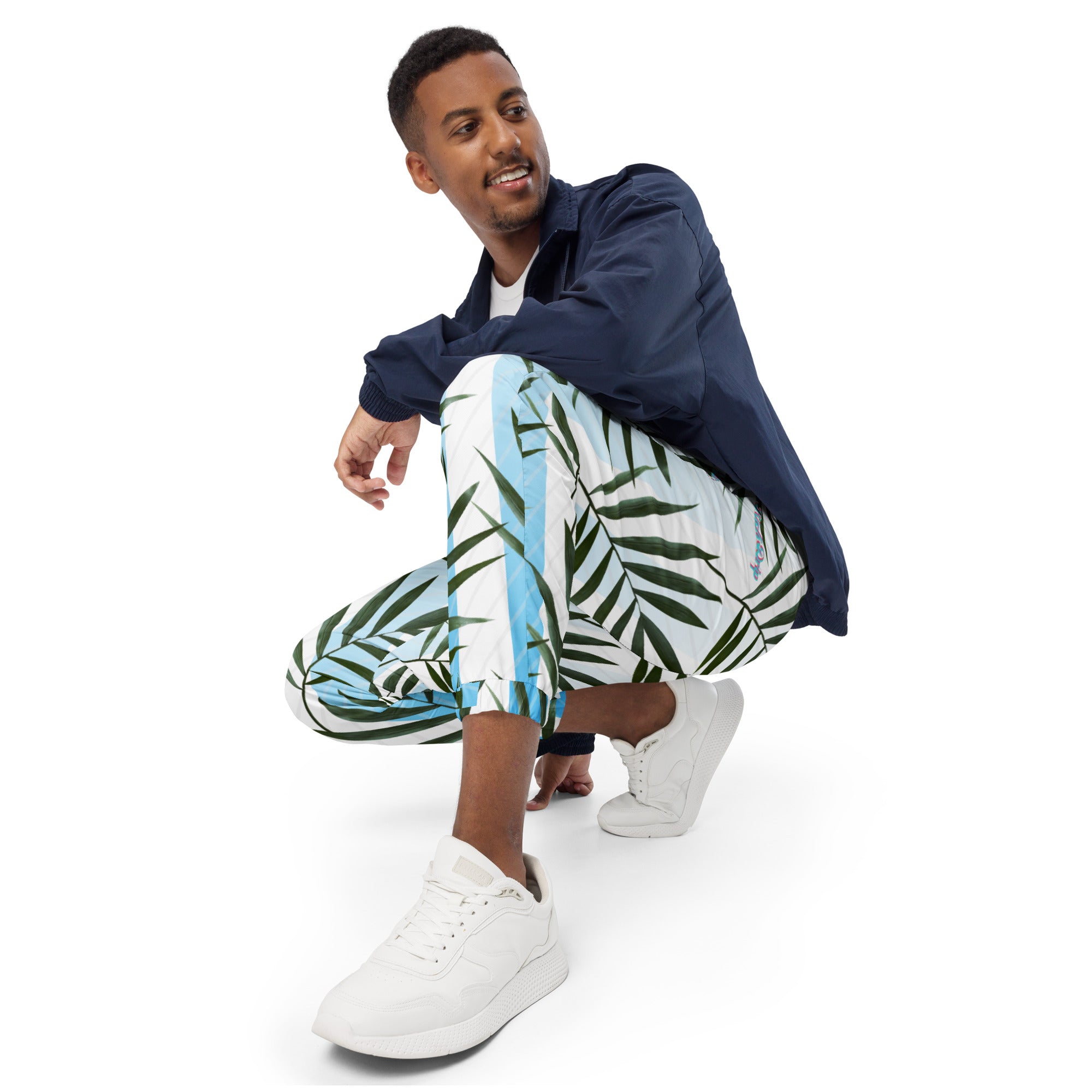 Rich Drip Miami Blue Palm Tree White Stripes 12 - track pants