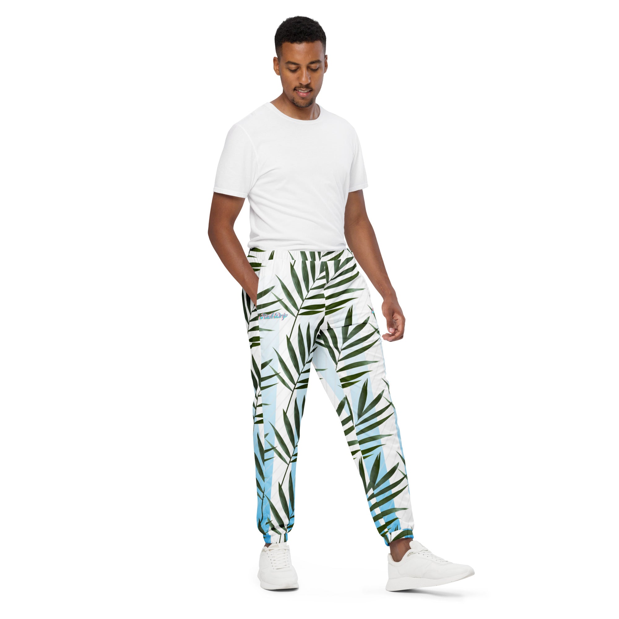 Rich Drip Miami Blue Palm Tree White Stripes 12 - track pants
