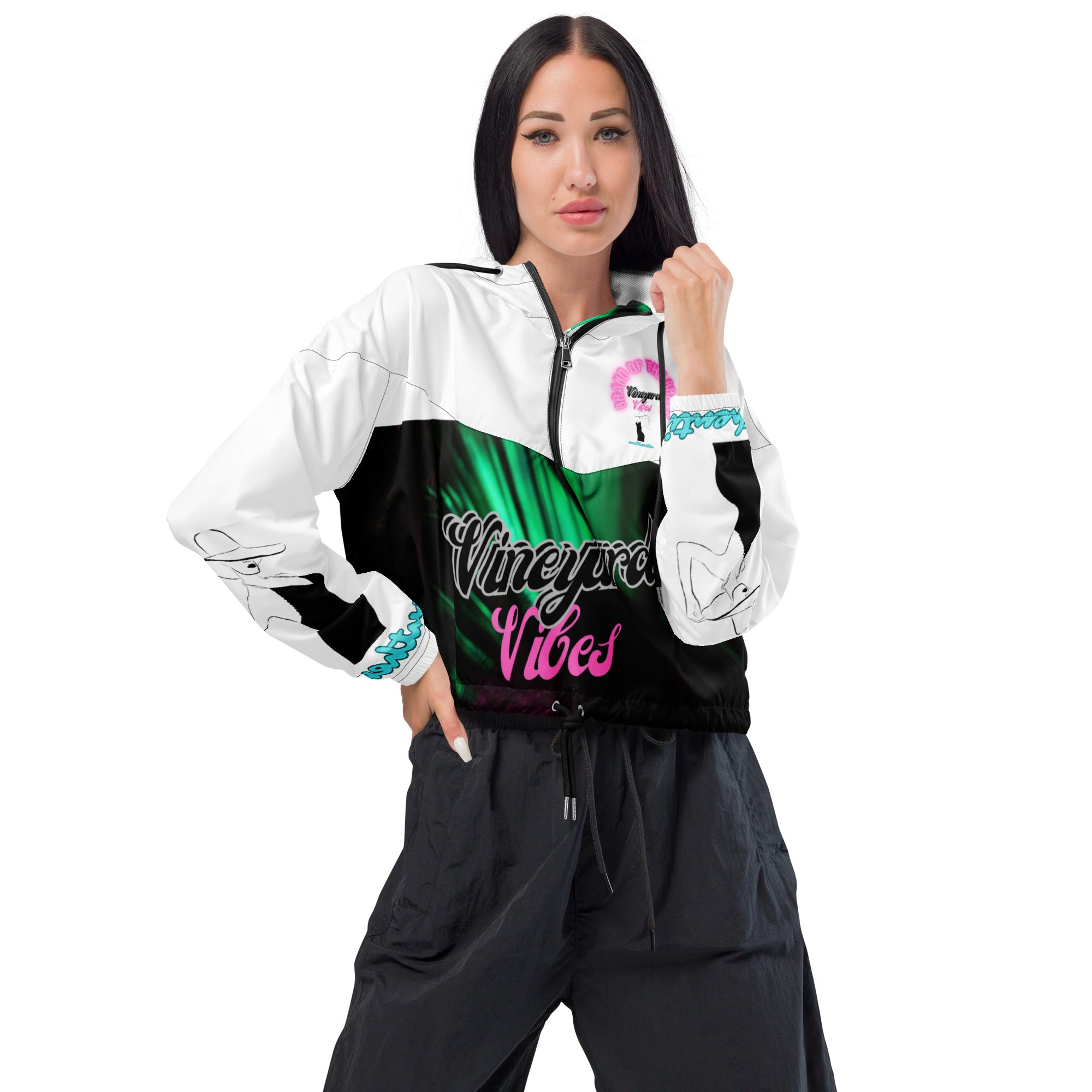 Vineyard Vibes Miami Silhouette Pink Tiger - Women’s cropped windbreaker
