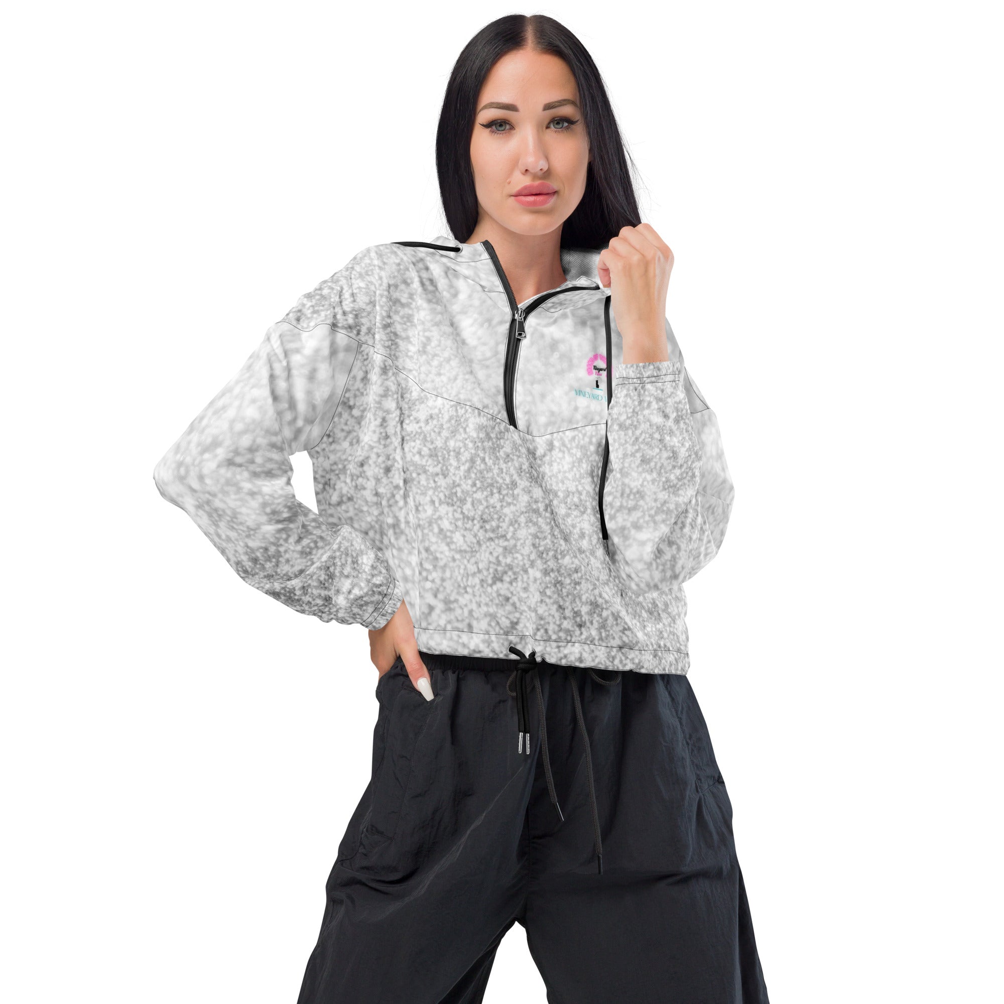 Vineyard Vibes Light Blue Sparkle - Women’s cropped windbreaker