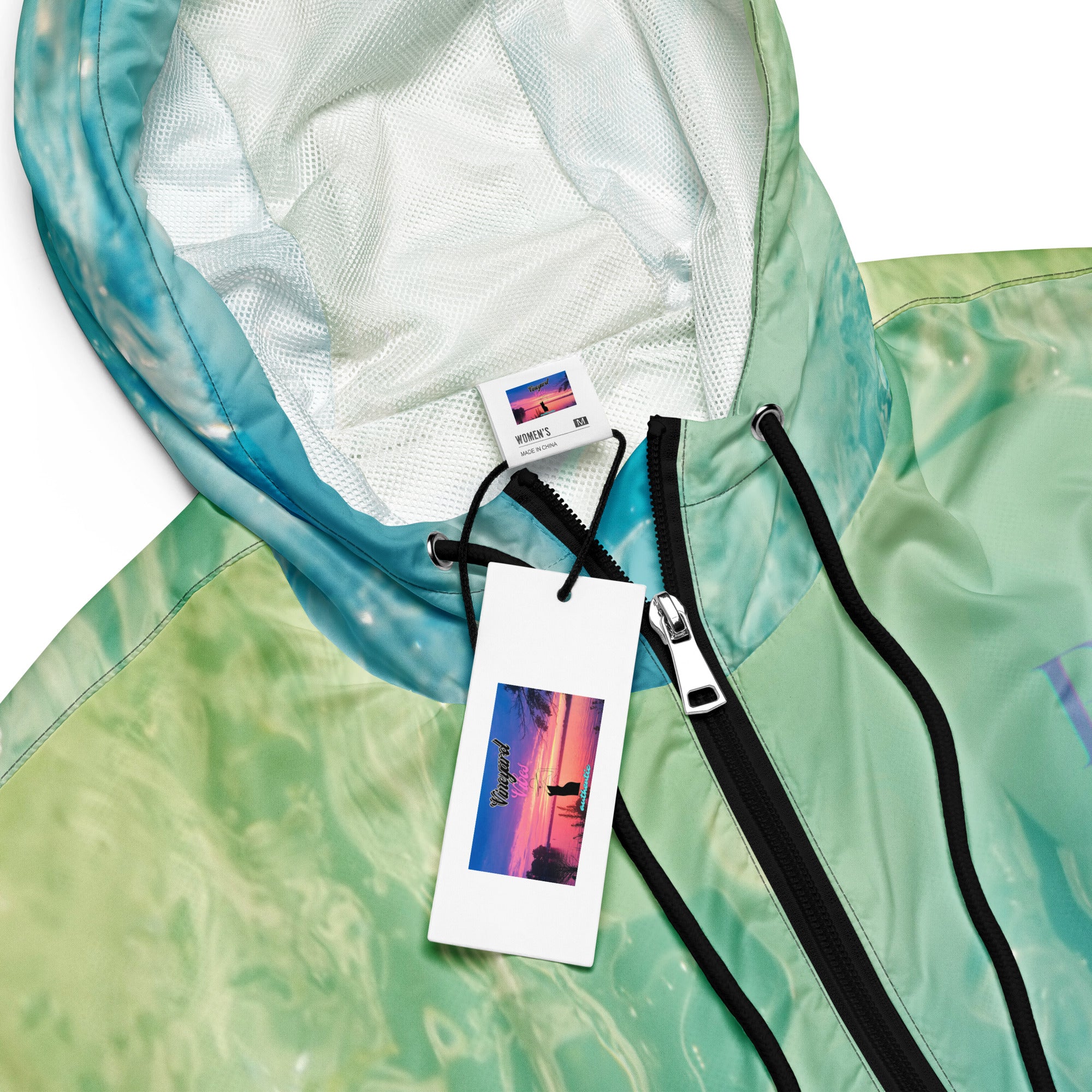 Rich Vibes Volt Green RV Aqua Green Water Print - Women’s cropped windbreaker