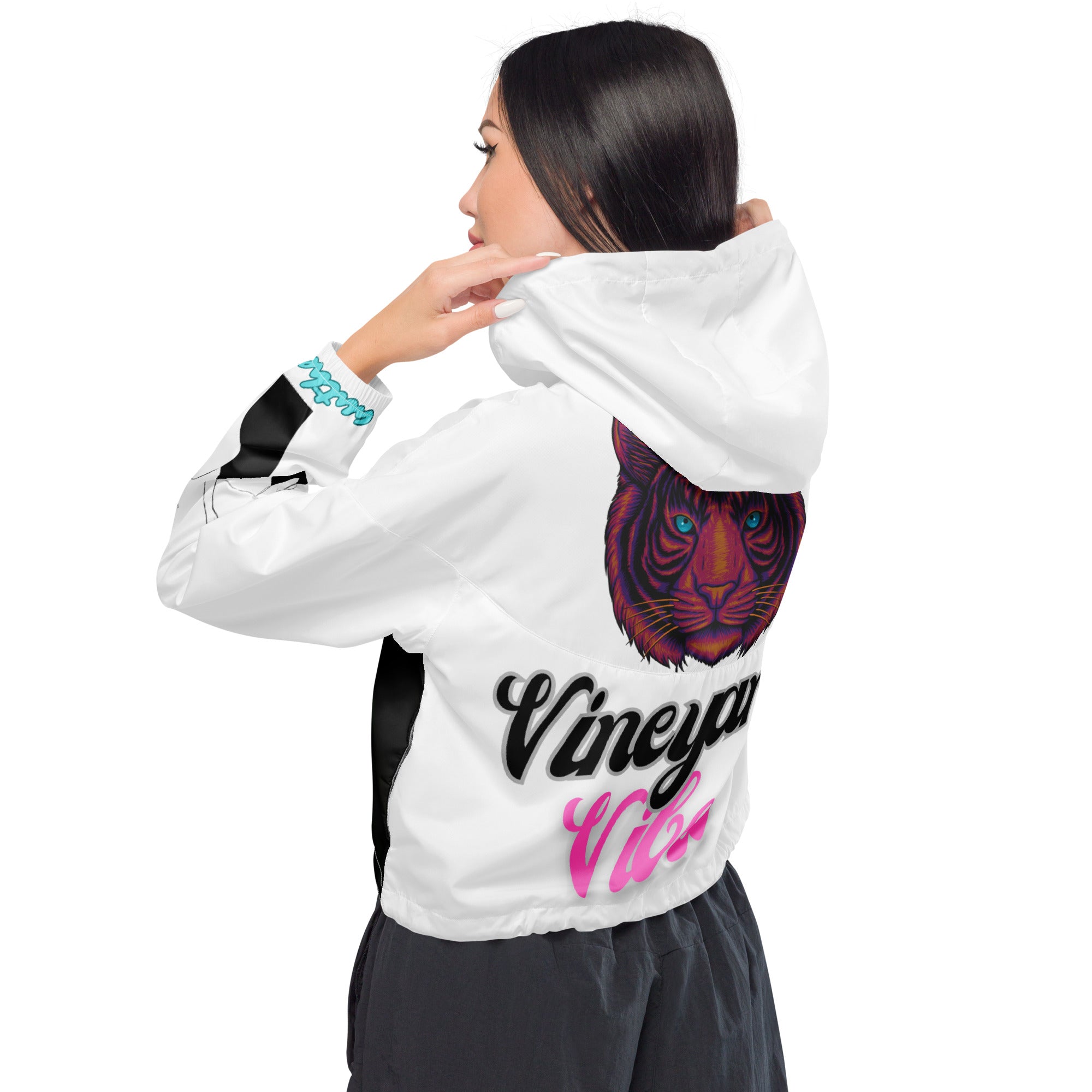 Vineyard Vibes Miami Silhouette Pink Tiger - Women’s cropped windbreaker