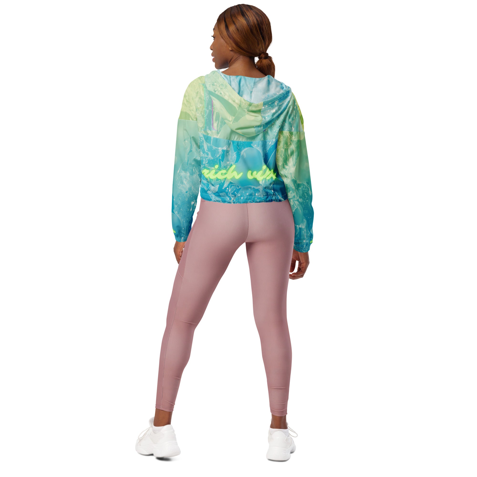 Rich Vibes Volt Green RV Aqua Green Water Print - Women’s cropped windbreaker