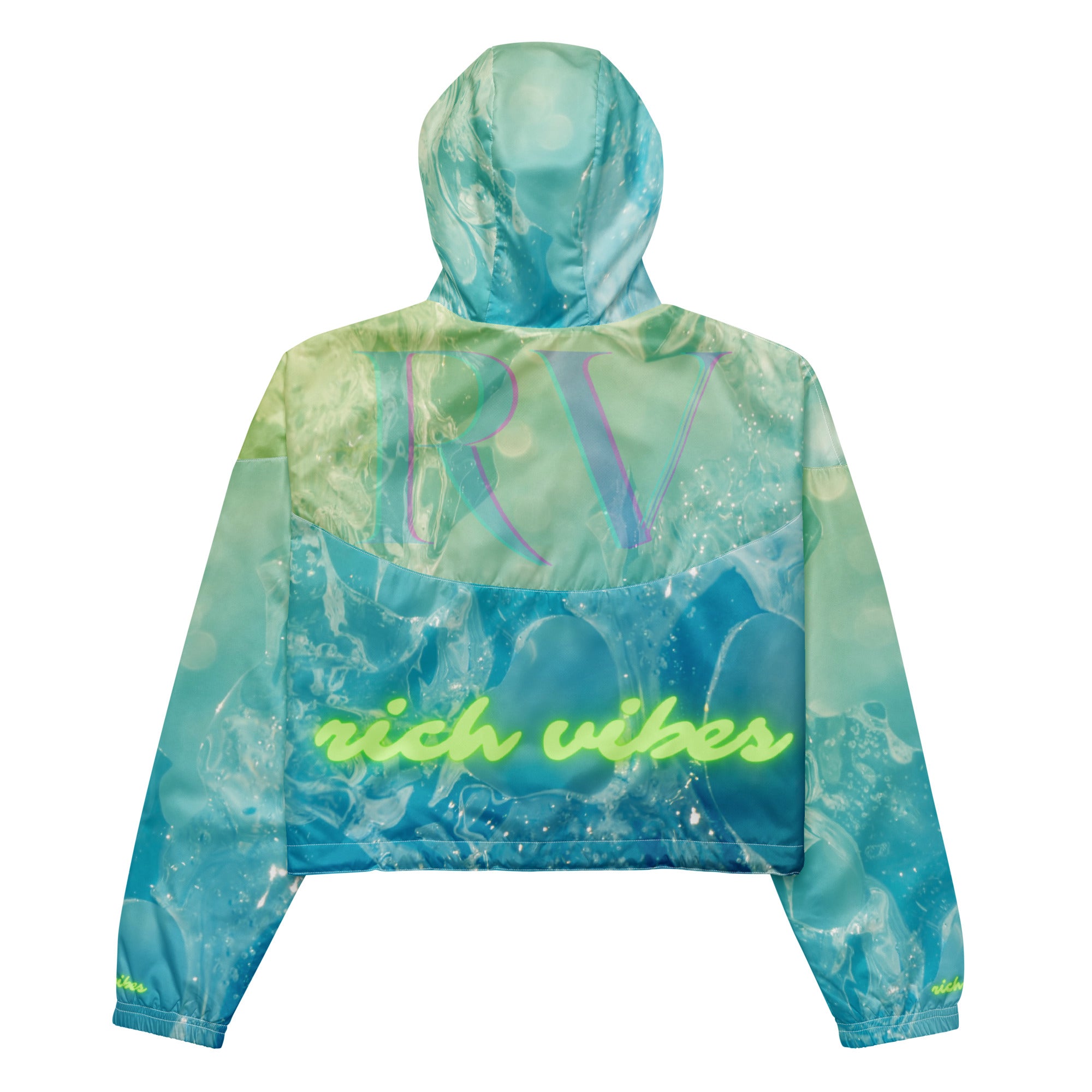 Rich Vibes Volt Green RV Aqua Green Water Print - Women’s cropped windbreaker