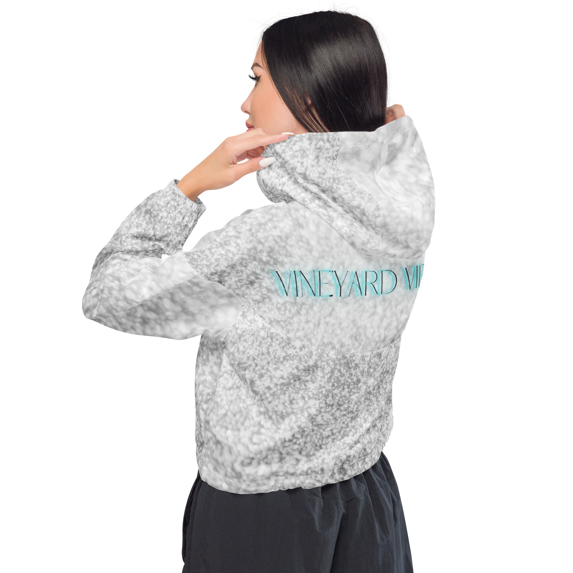 Vineyard Vibes Light Blue Sparkle - Women’s cropped windbreaker