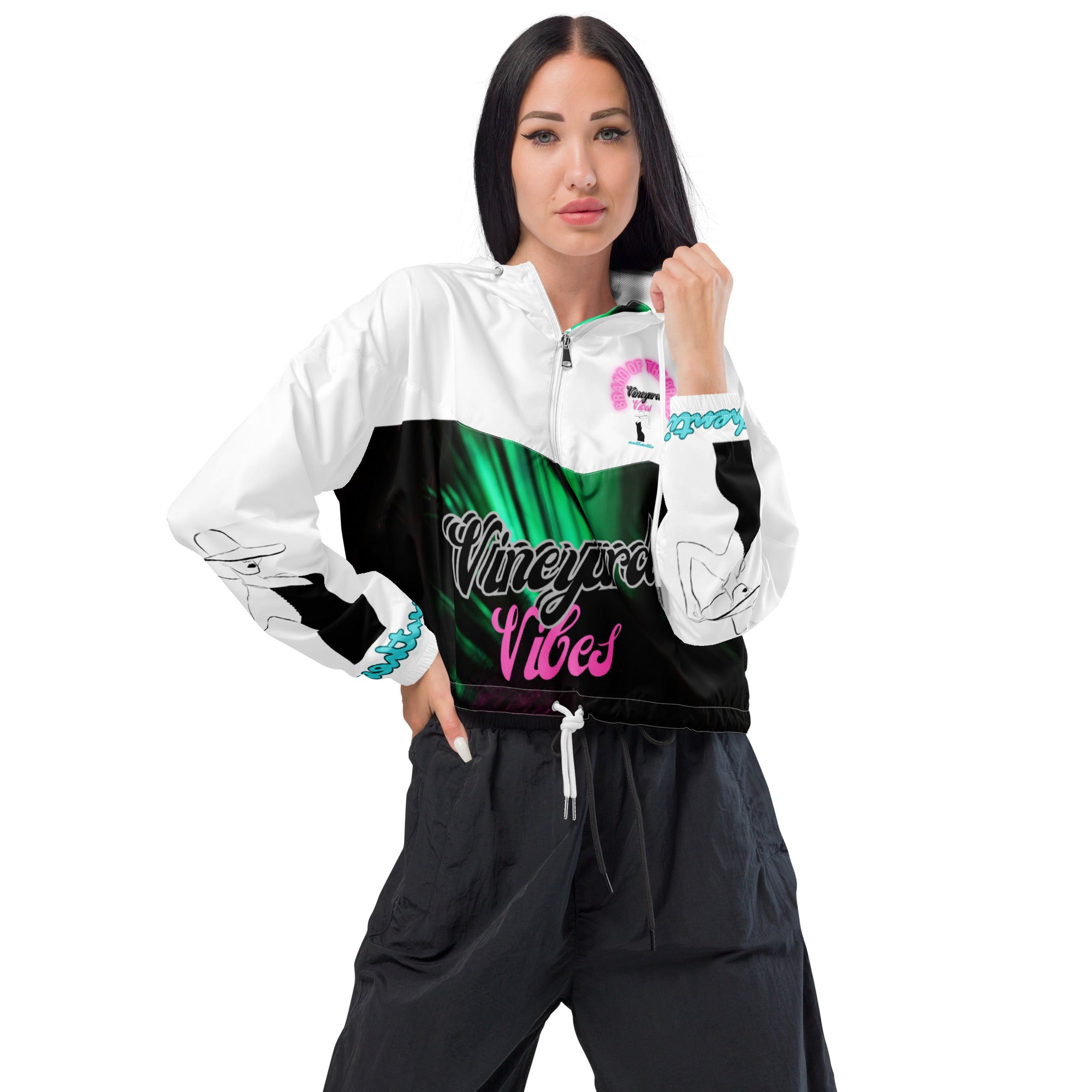 Vineyard Vibes Miami Silhouette Pink Tiger - Women’s cropped windbreaker