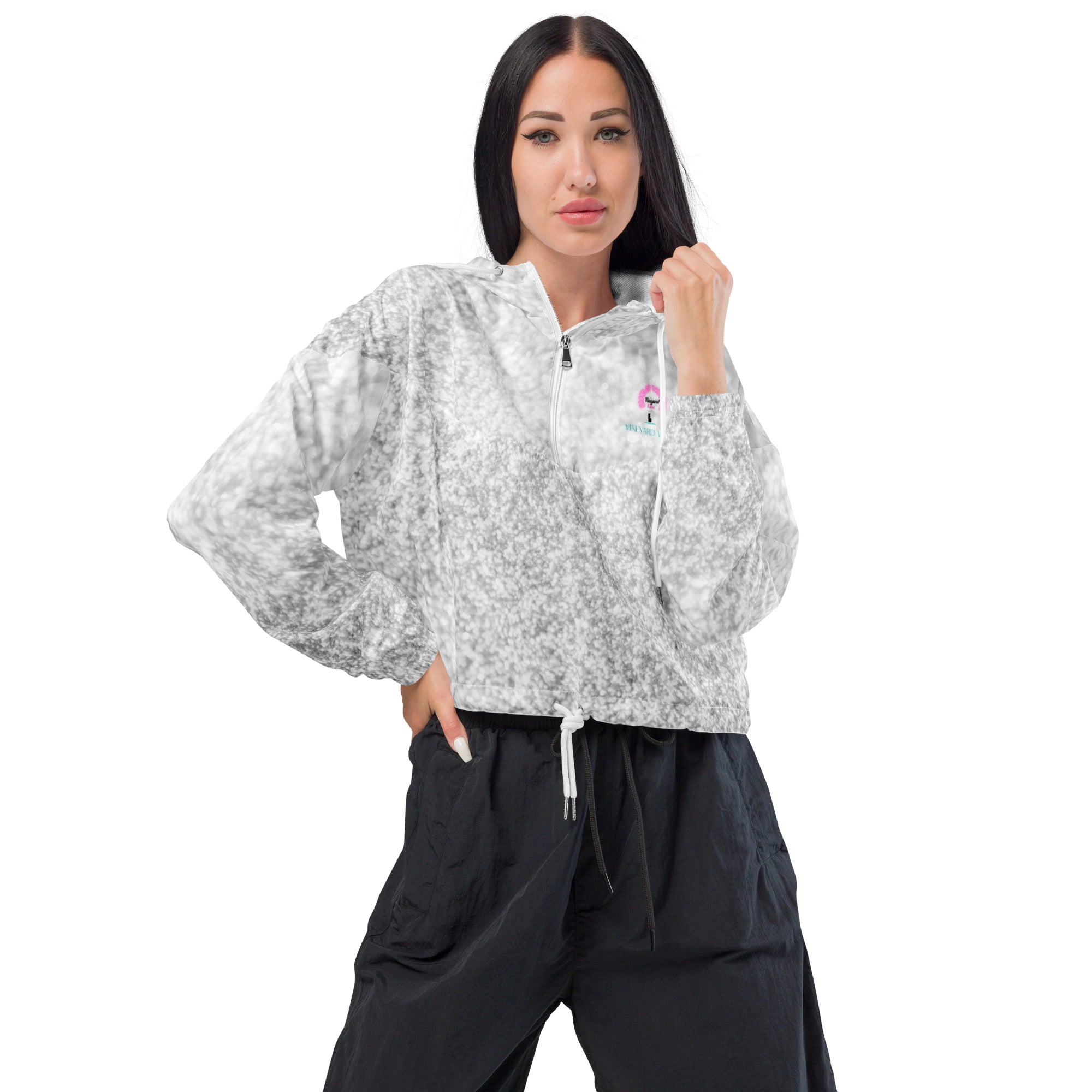 Vineyard Vibes Light Blue Sparkle - Women’s cropped windbreaker
