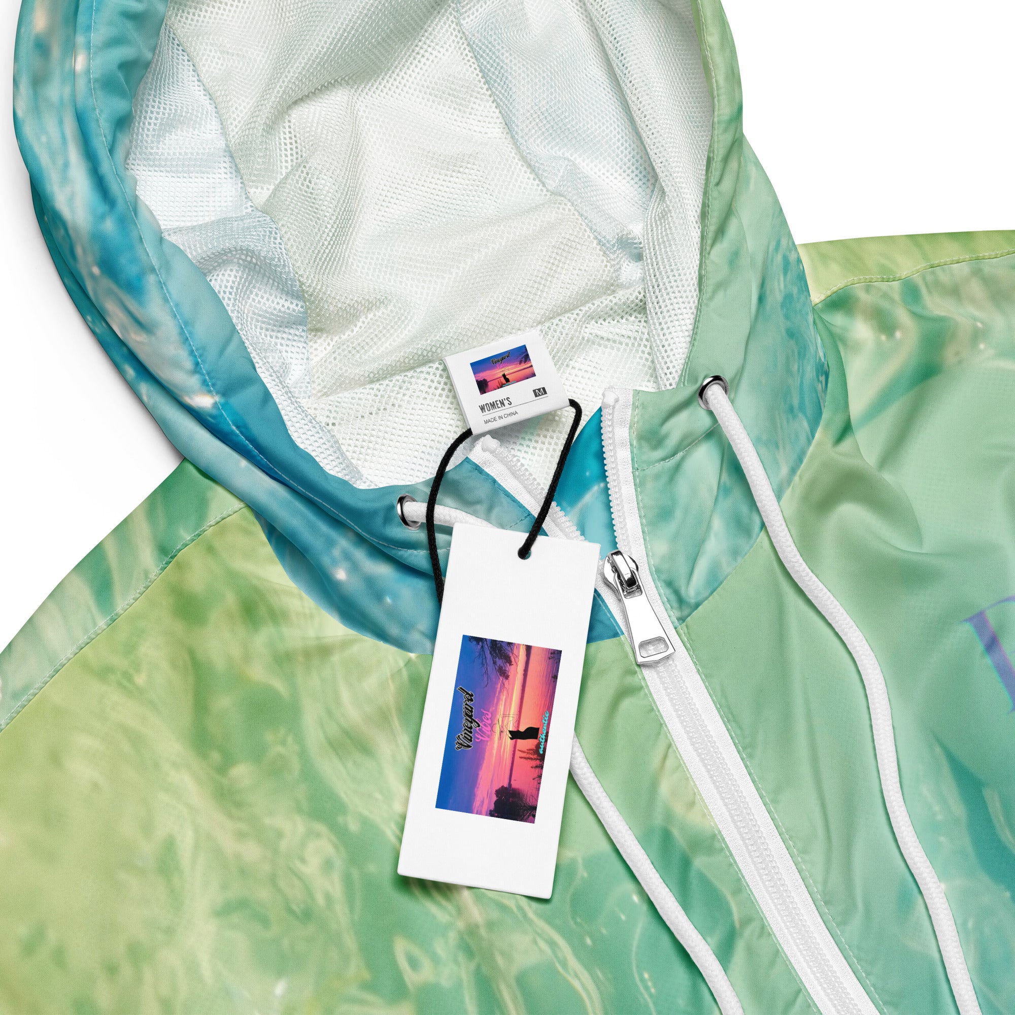 Rich Vibes Volt Green RV Aqua Green Water Print - Women’s cropped windbreaker