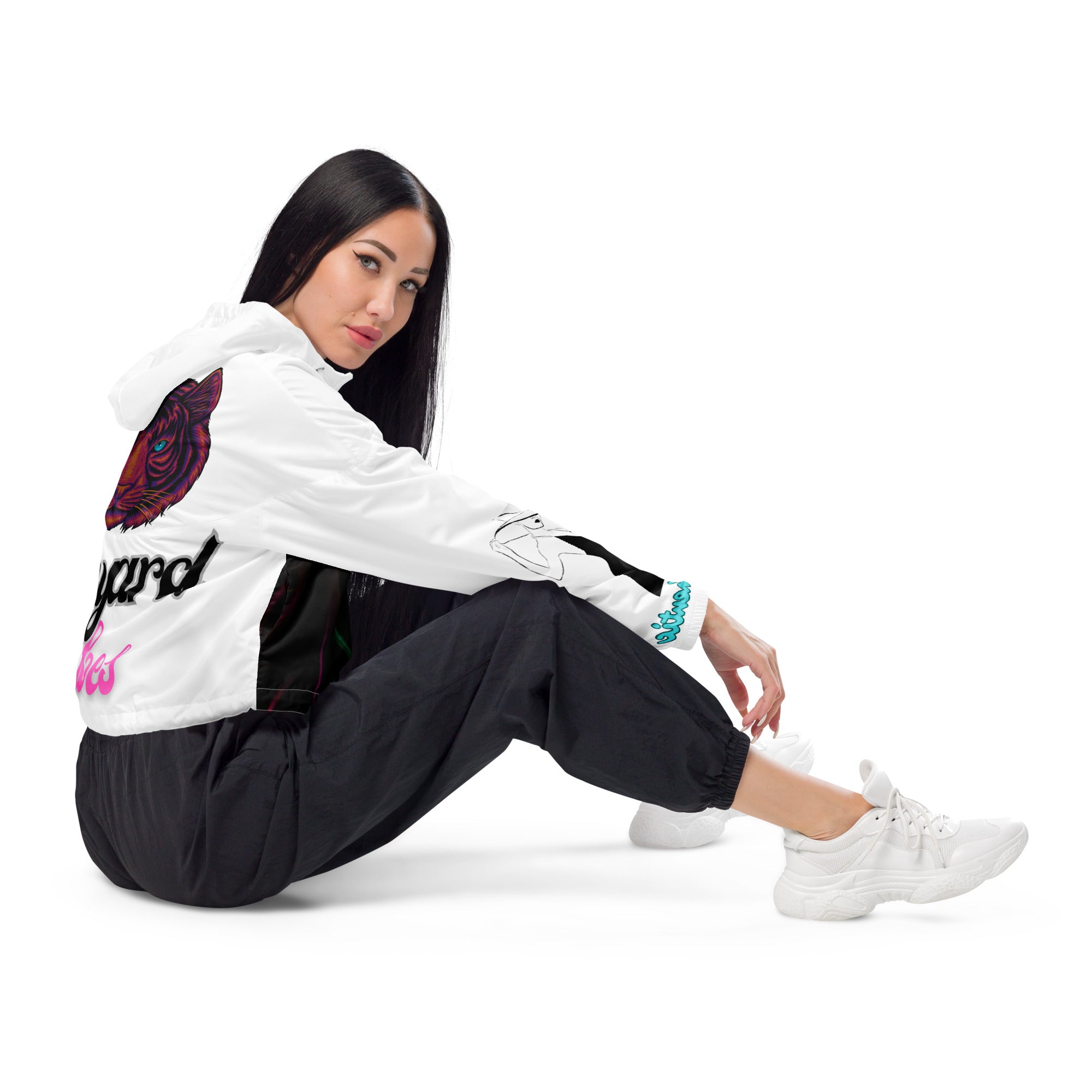 Vineyard Vibes Miami Silhouette Pink Tiger - Women’s cropped windbreaker