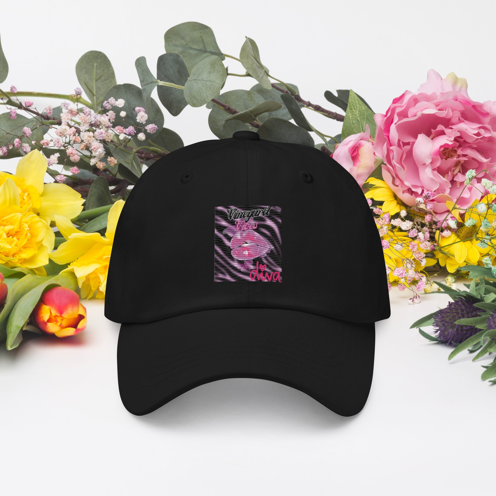Vineyard Vibes Pink Print Diva Kiss - Dad hat Black