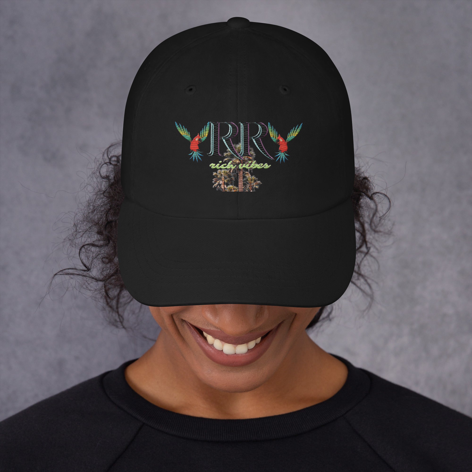 Rich Vibes RR Colorful Palm Tree Silhouette - Dad hat Black