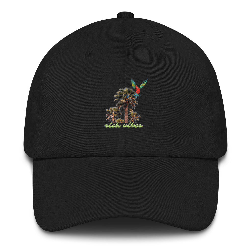 Rich Vibes Volt logo Tropical Colorful Palm Tree - Dad hat Black