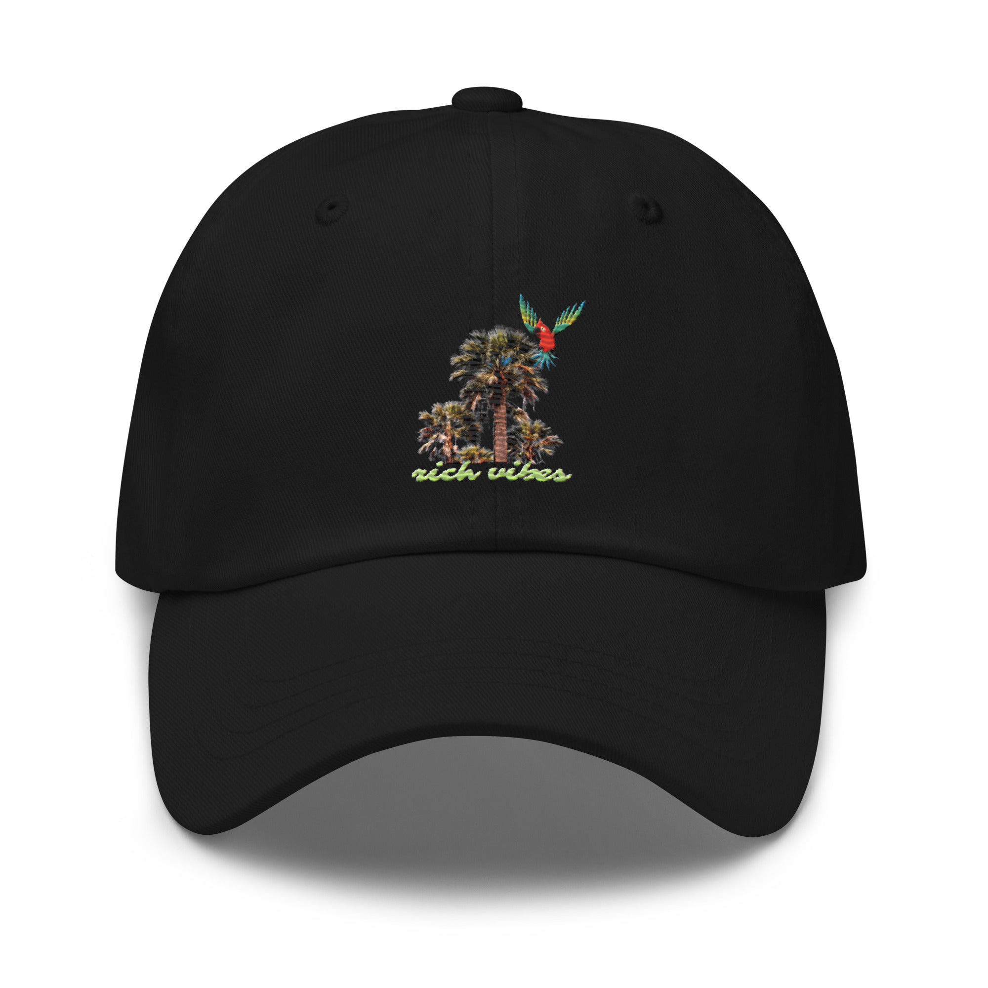Rich Vibes Volt logo Tropical Colorful Palm Tree - Dad hat Black