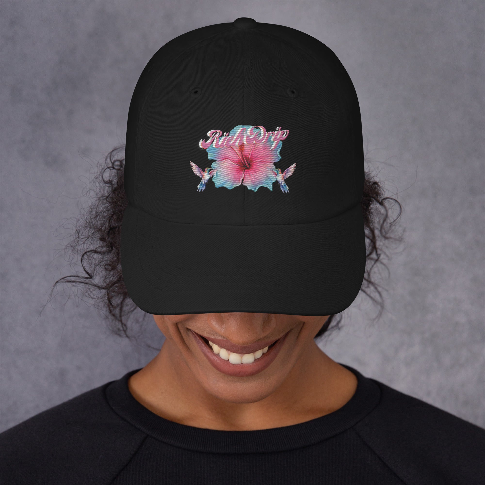 Rich Drip Tropical Pink Flower 3.0 - Dad hat Black