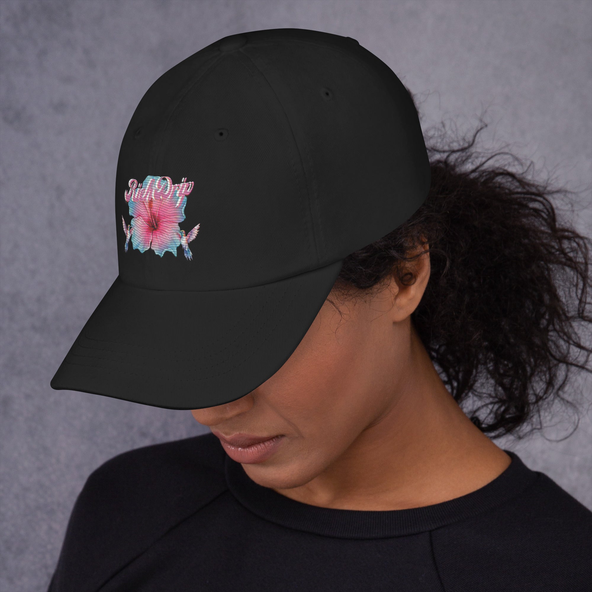 Rich Drip Tropical Pink Flower 3.0 - Dad hat Black