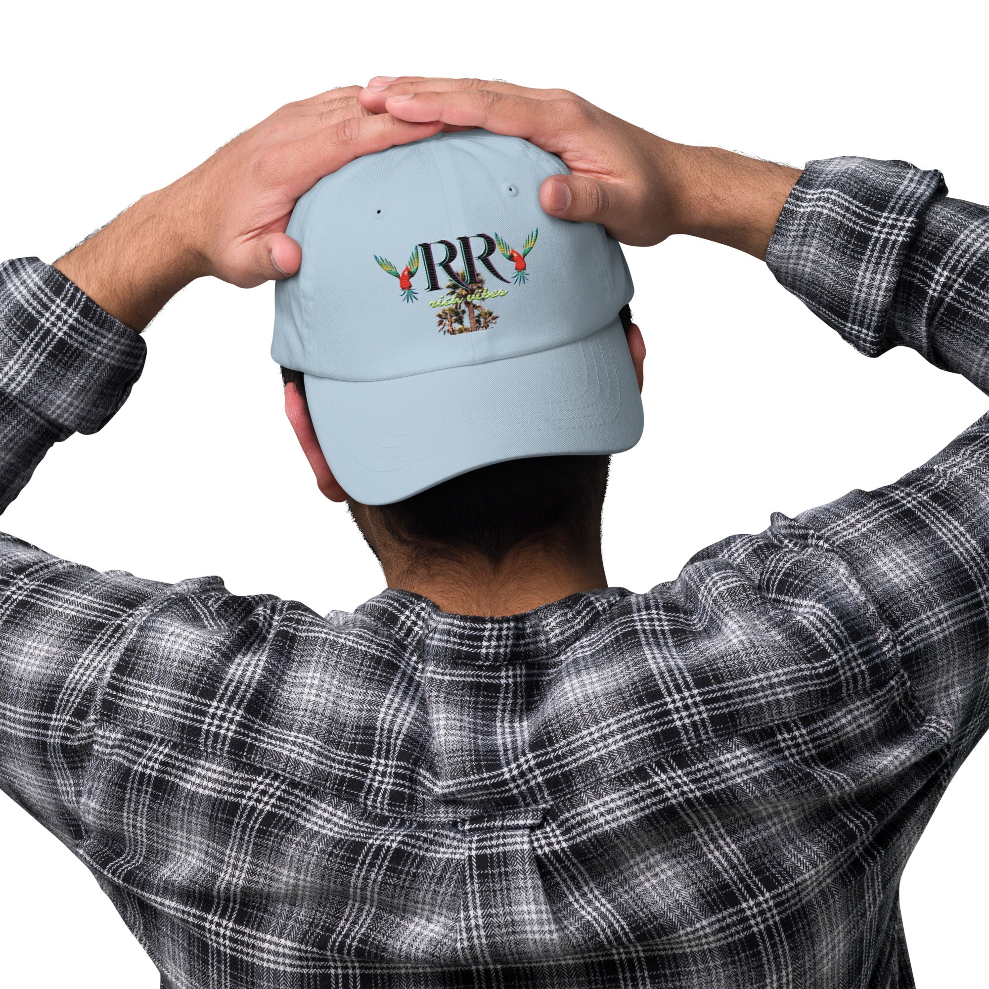 Rich Vibes RR Colorful Palm Tree Silhouette - Dad hat Baby Blue