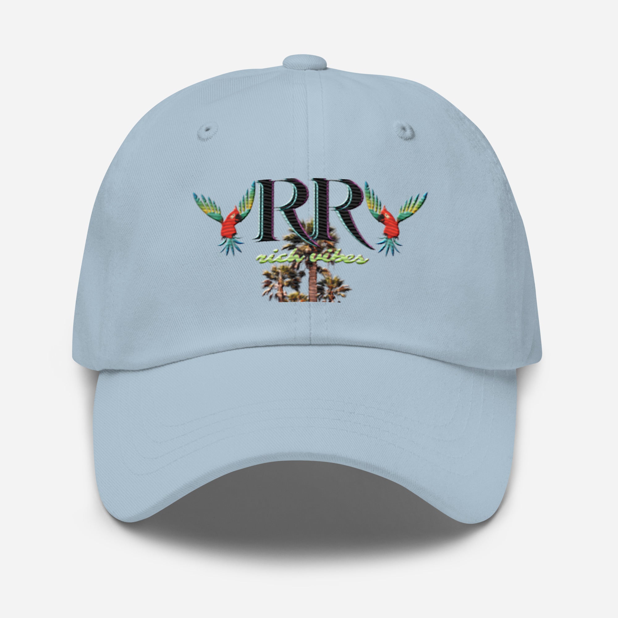 Rich Vibes RR Colorful Palm Tree Silhouette - Dad hat Baby Blue