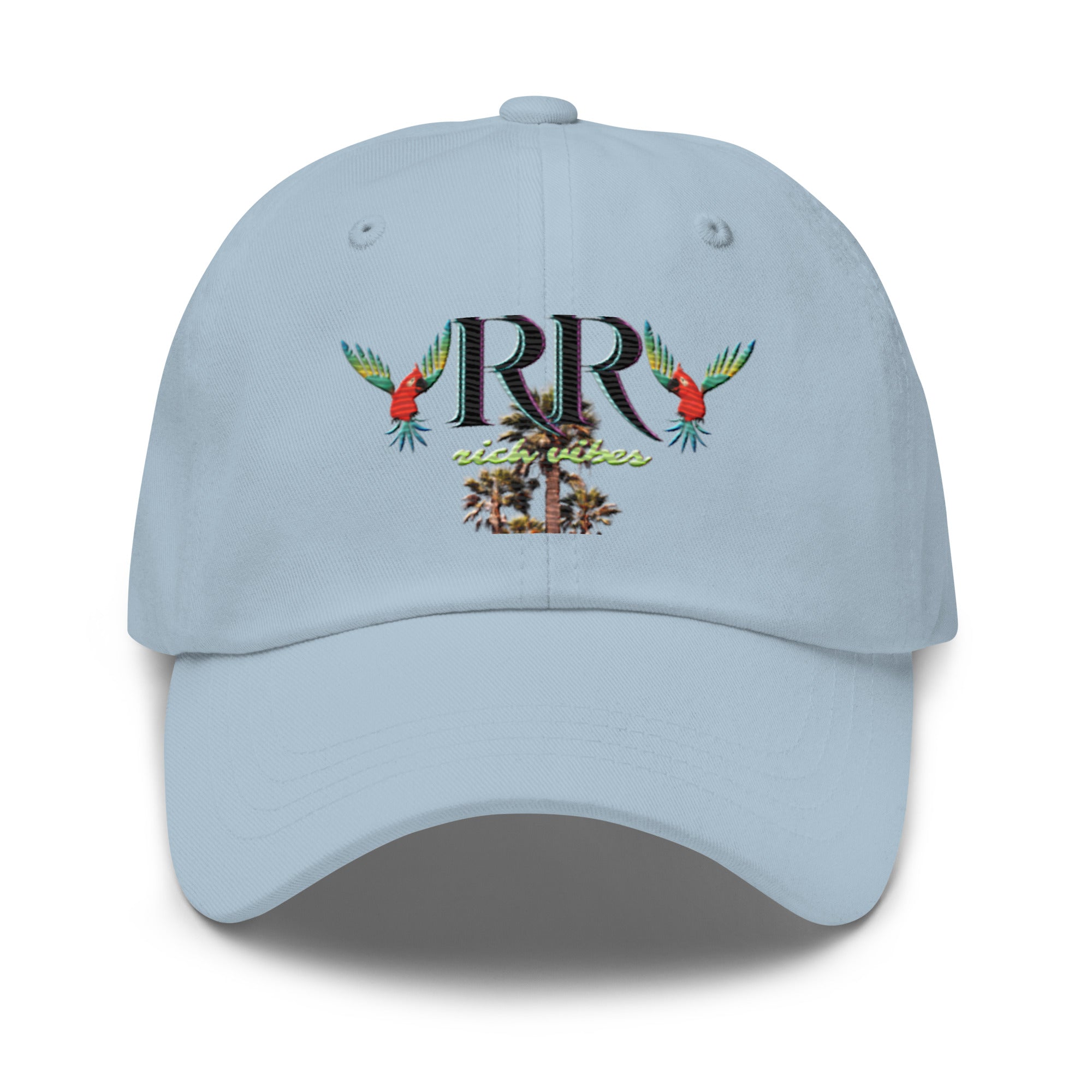 Rich Vibes RR Colorful Palm Tree Silhouette - Dad hat Baby Blue