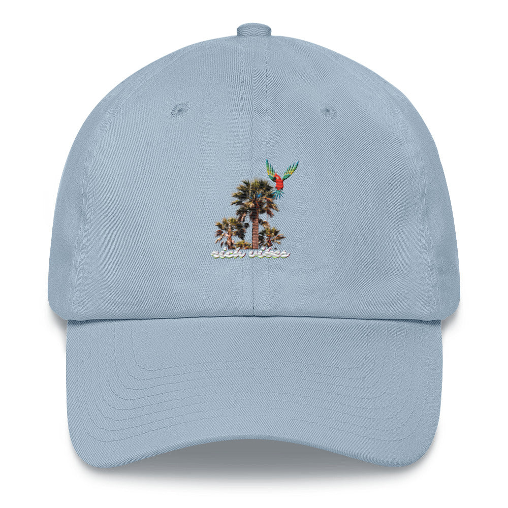 Rich Vibes White logo Tropical Colorful Palm Tree - Dad hat Baby Blue