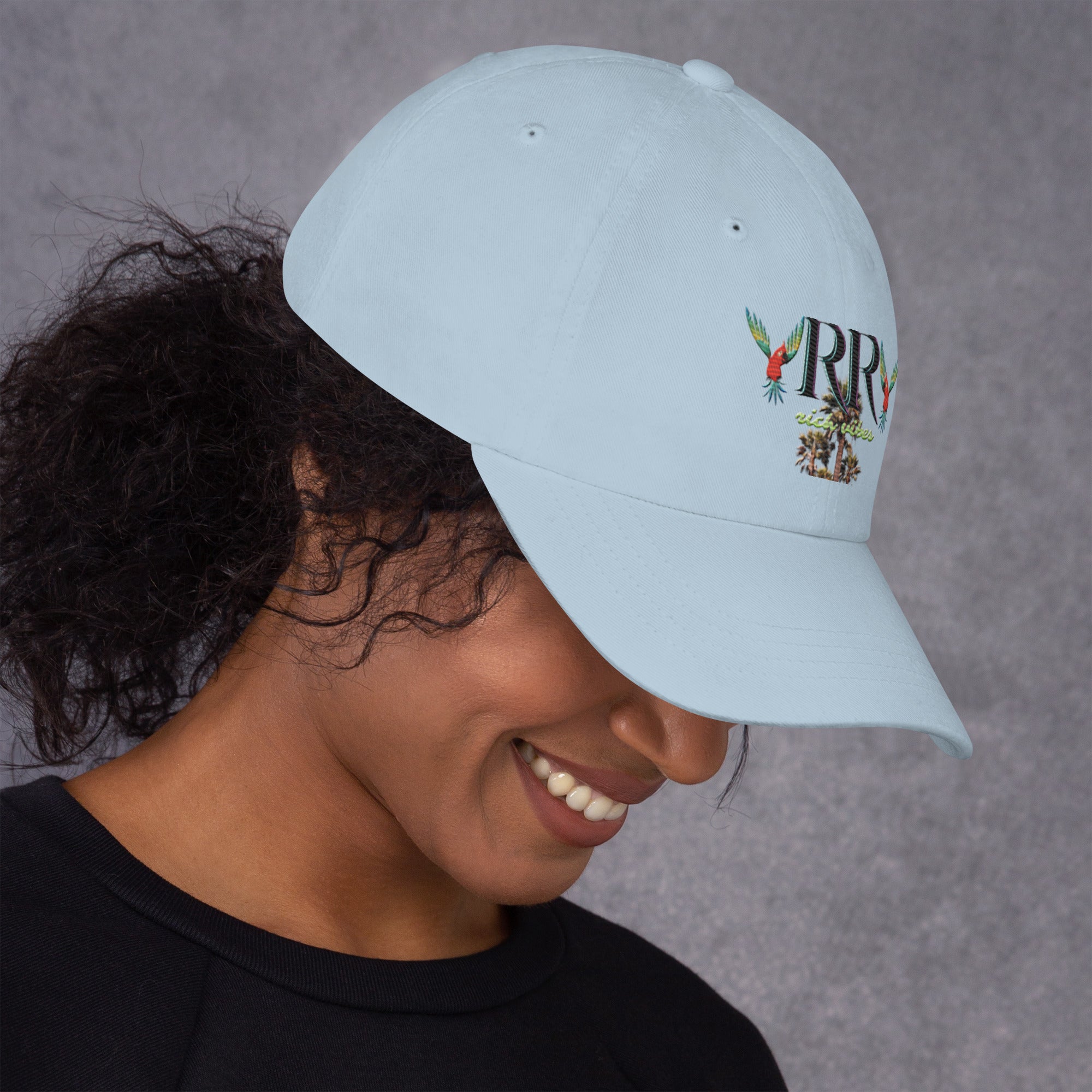 Rich Vibes RR Colorful Palm Tree Silhouette - Dad hat Baby Blue